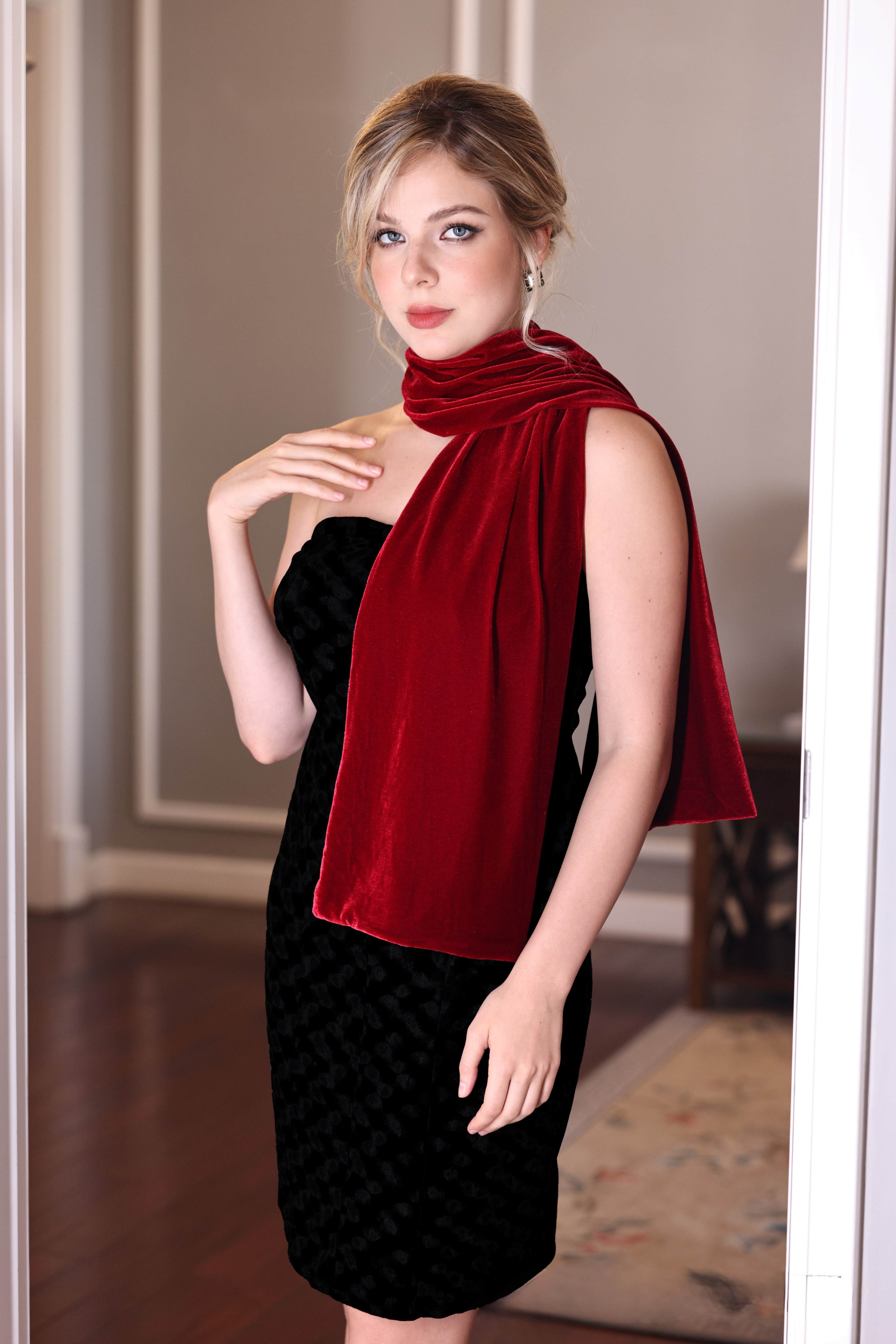 long red velvet scarf for women