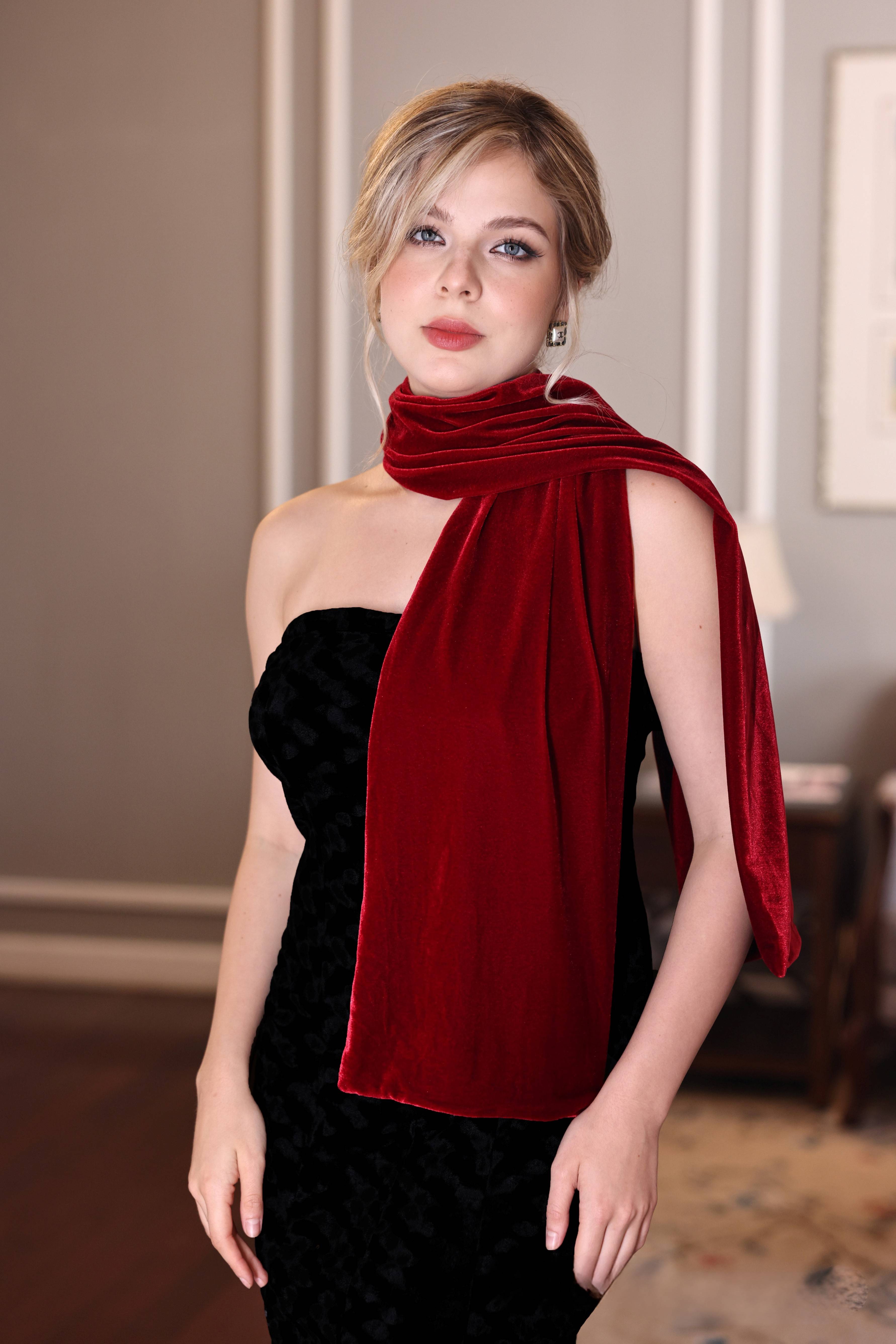 long red velvet scarf for women