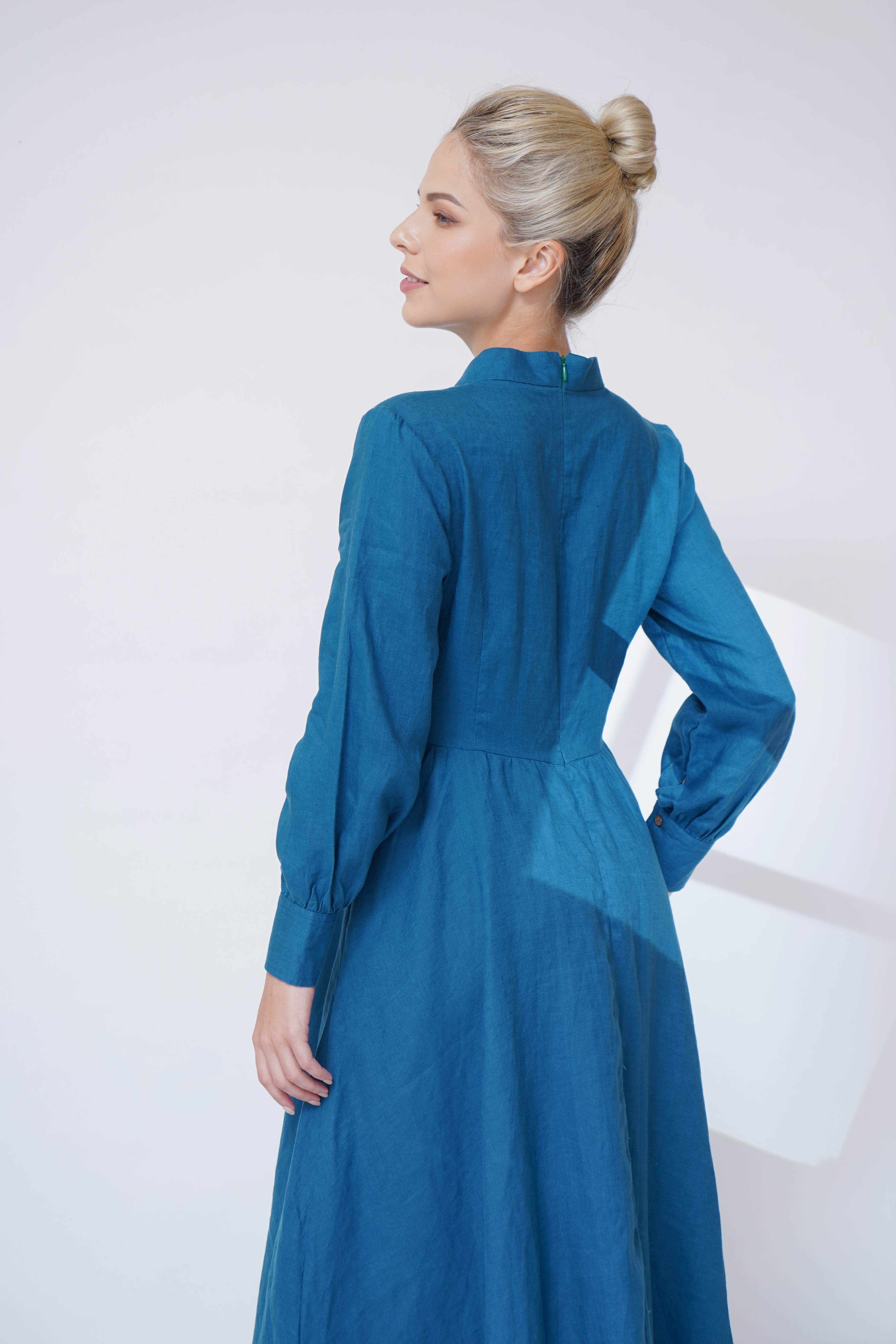 long sleeve linen dress