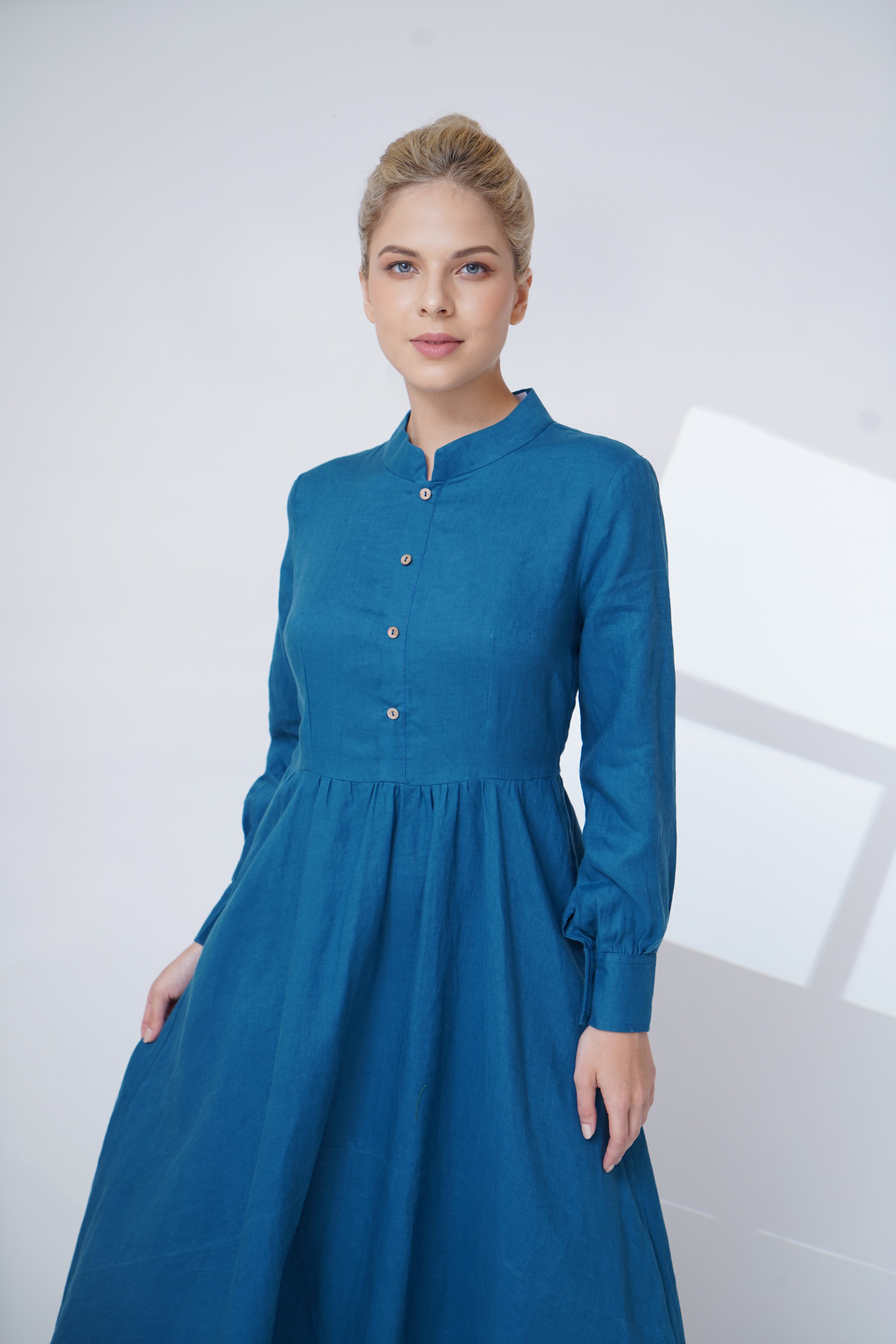 long sleeve linen dress