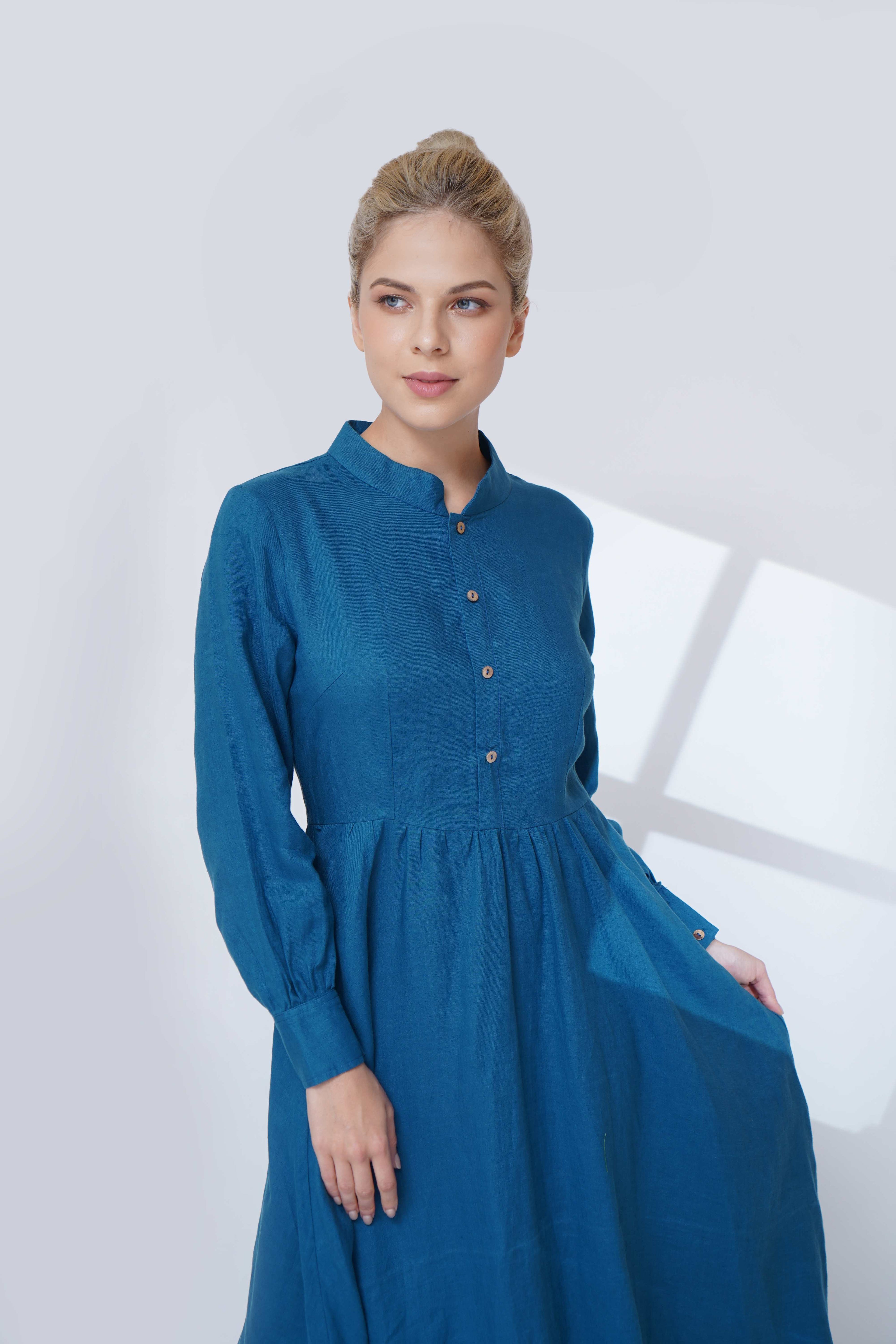 long sleeve linen dress