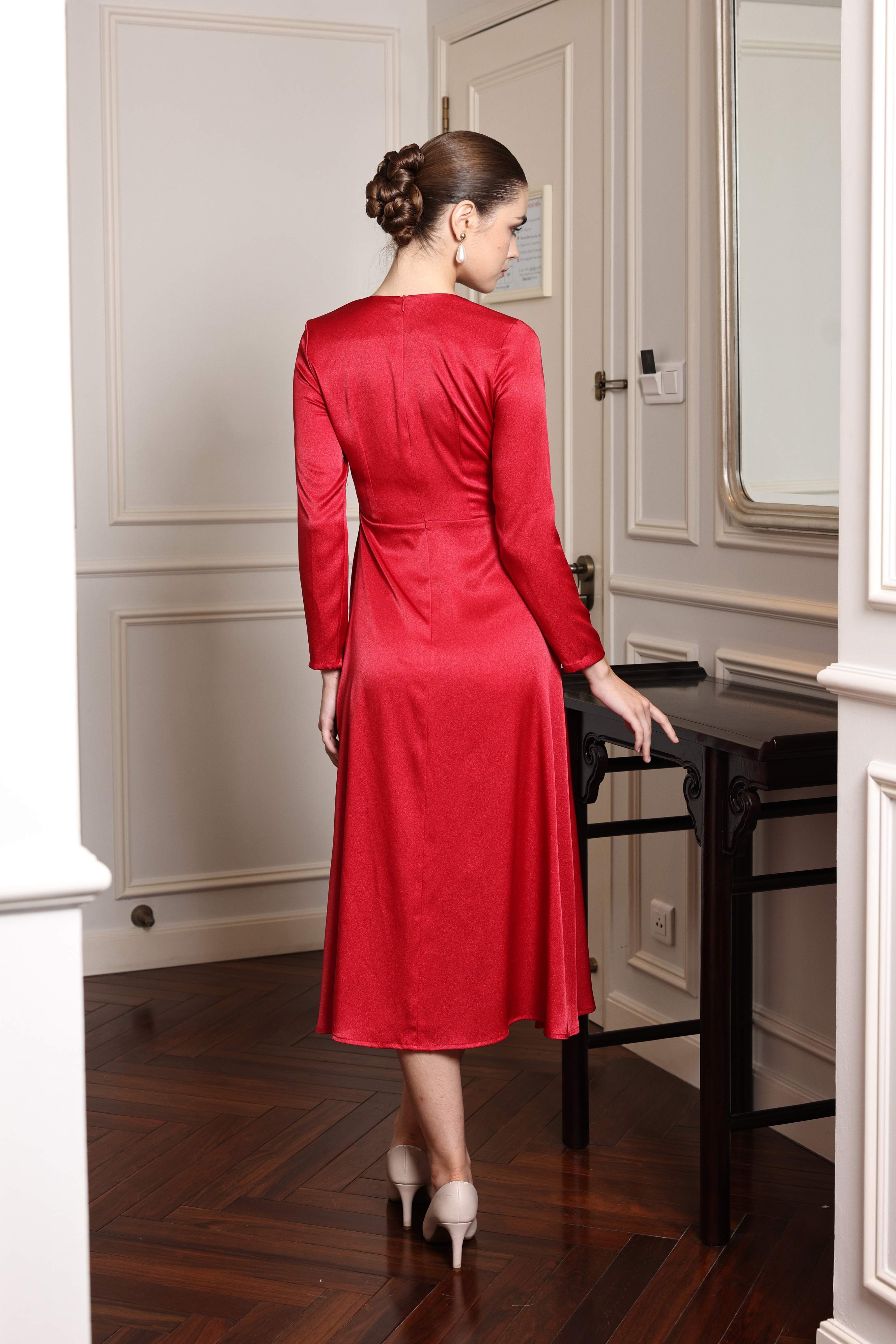 Long sleeve silk midi dress