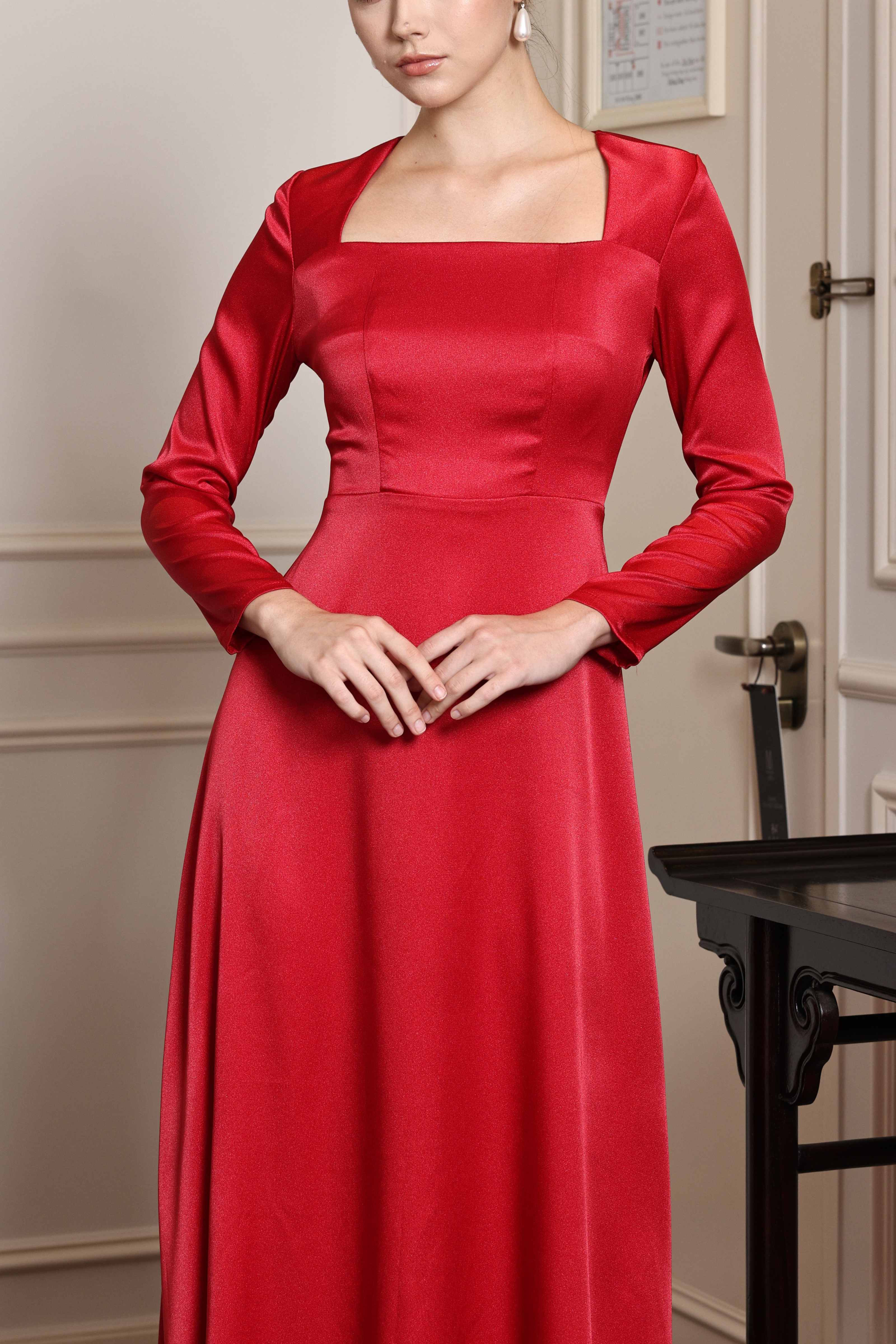 Long sleeve silk midi dress