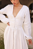 Long sleeve V-neck linen dress