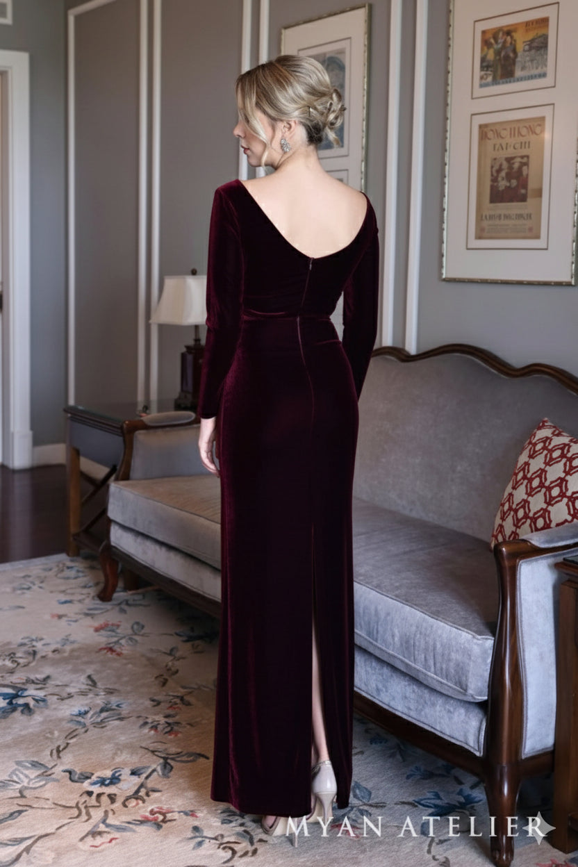 Long sleeve velvet gown