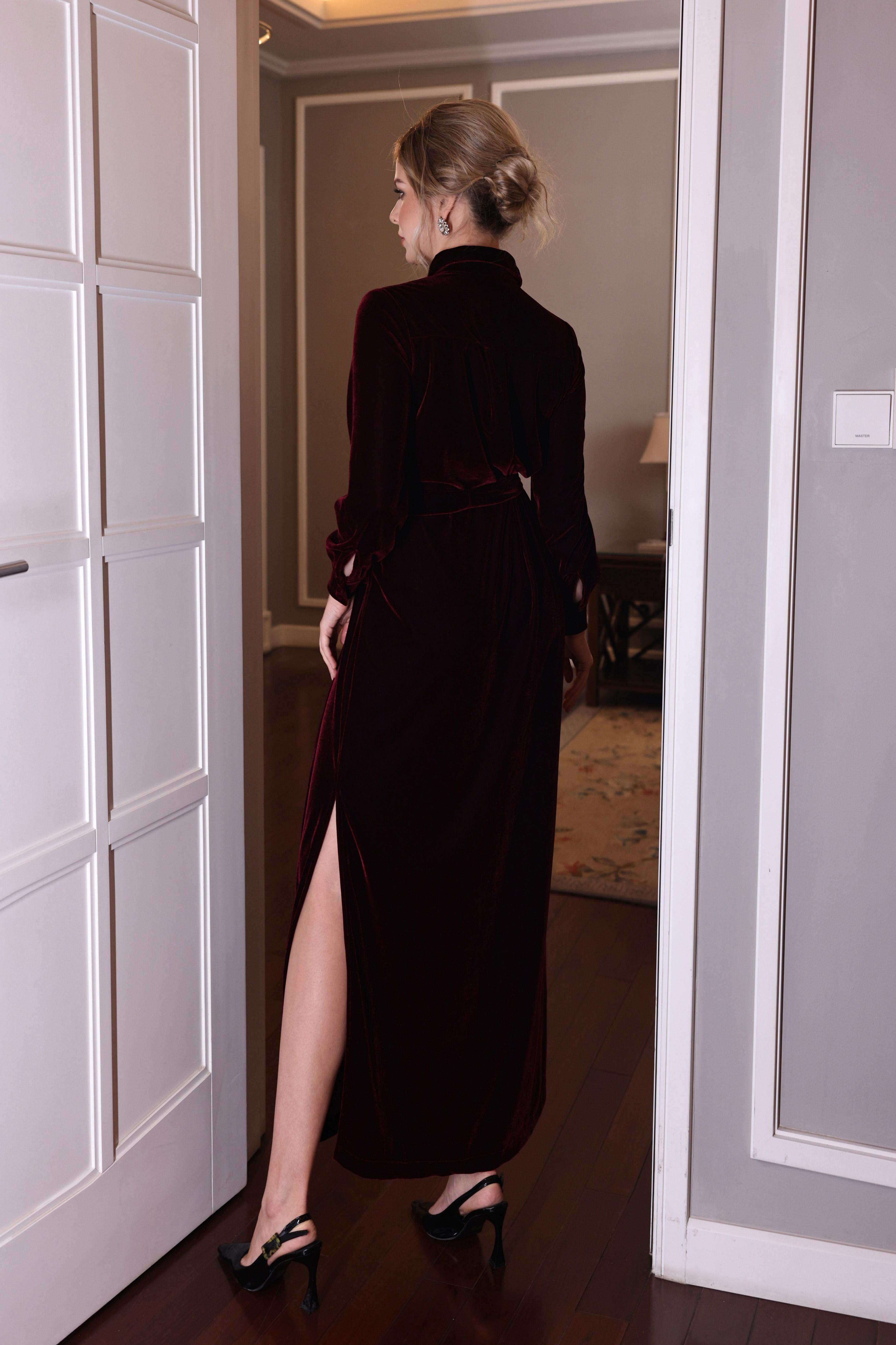 long sleeve velvet shirt dress