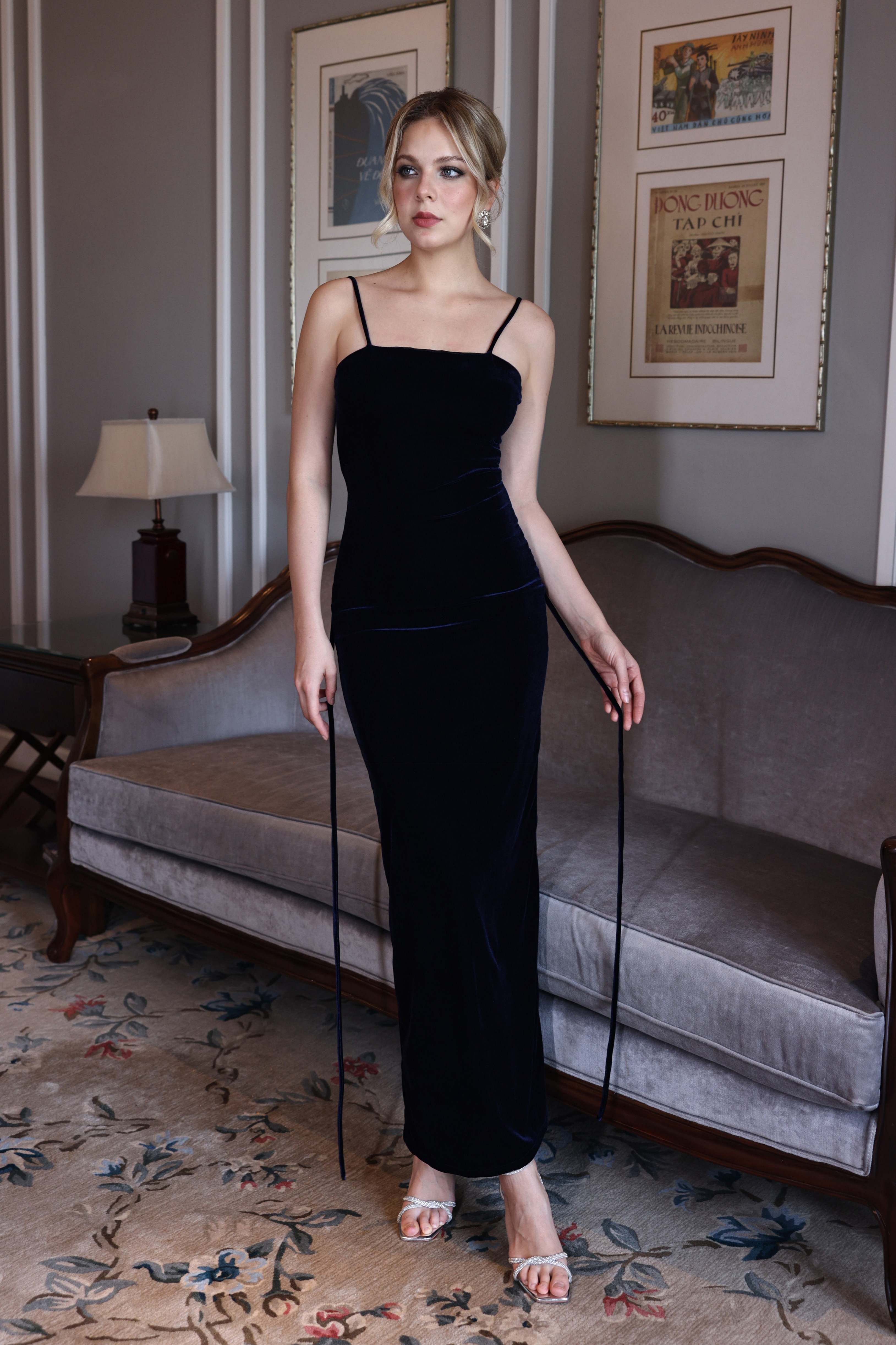 minimalist evening velvet dress