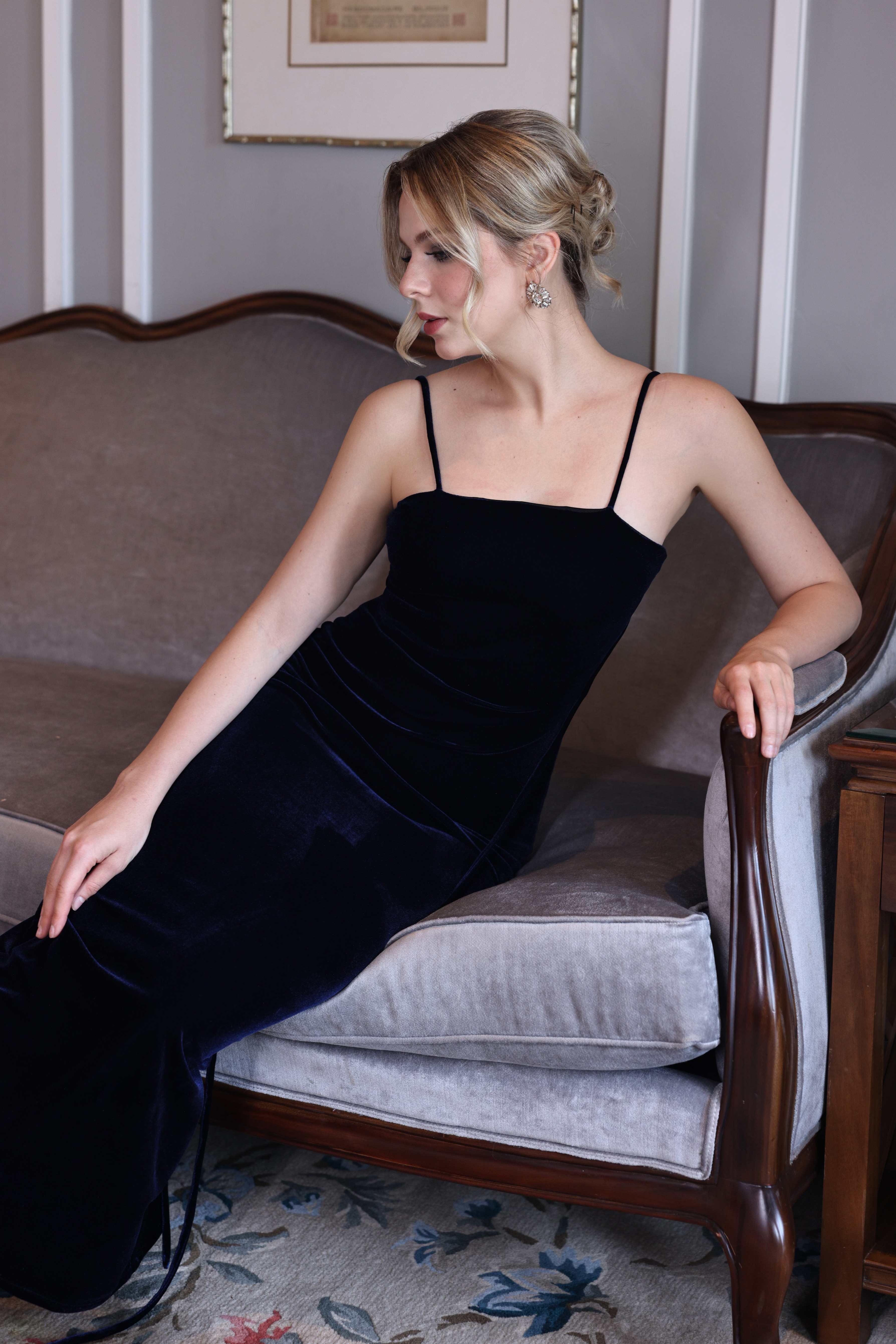 minimalist evening velvet dress