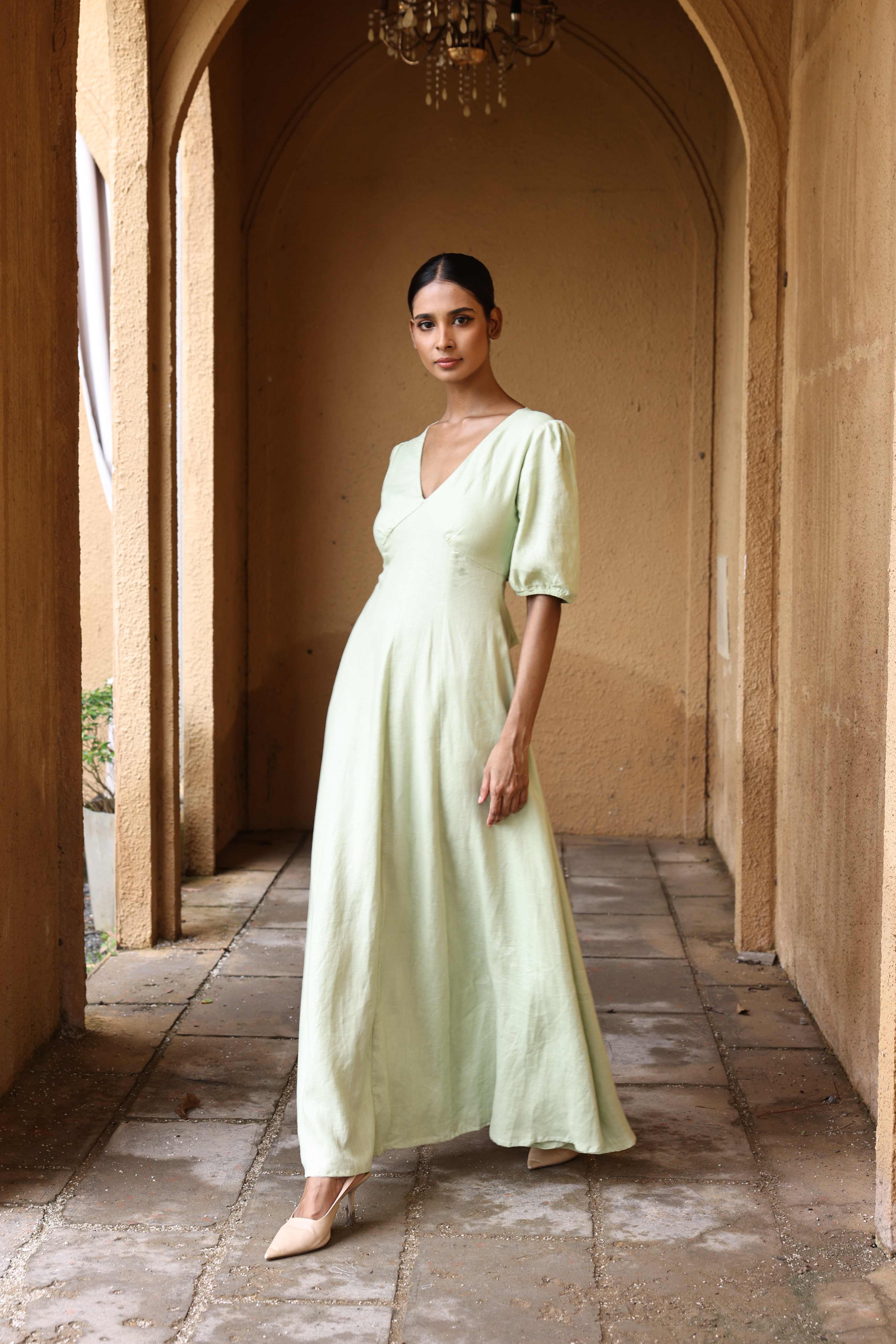 Open-back linen maxi dress