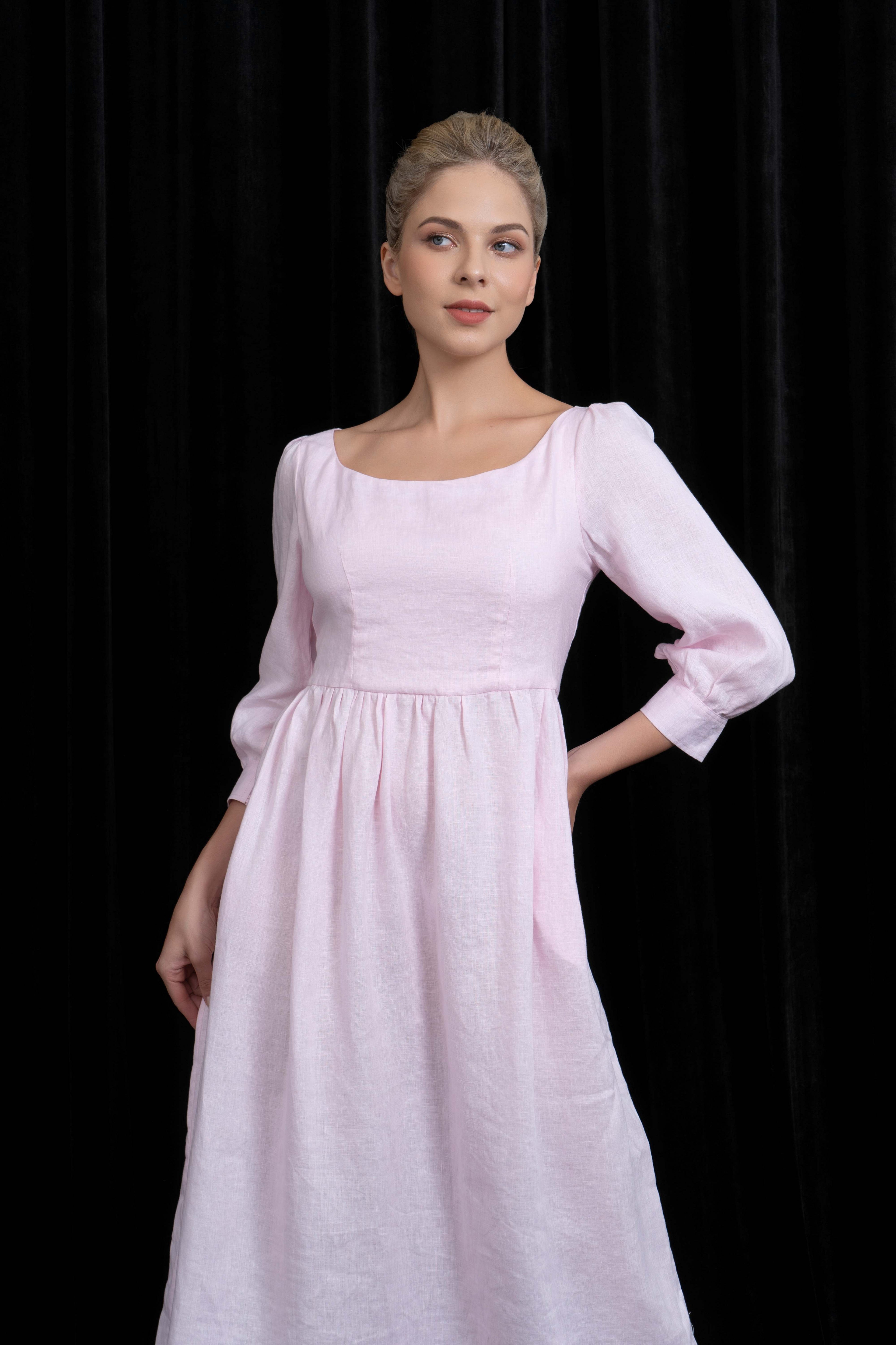 Pink linen maxi dress