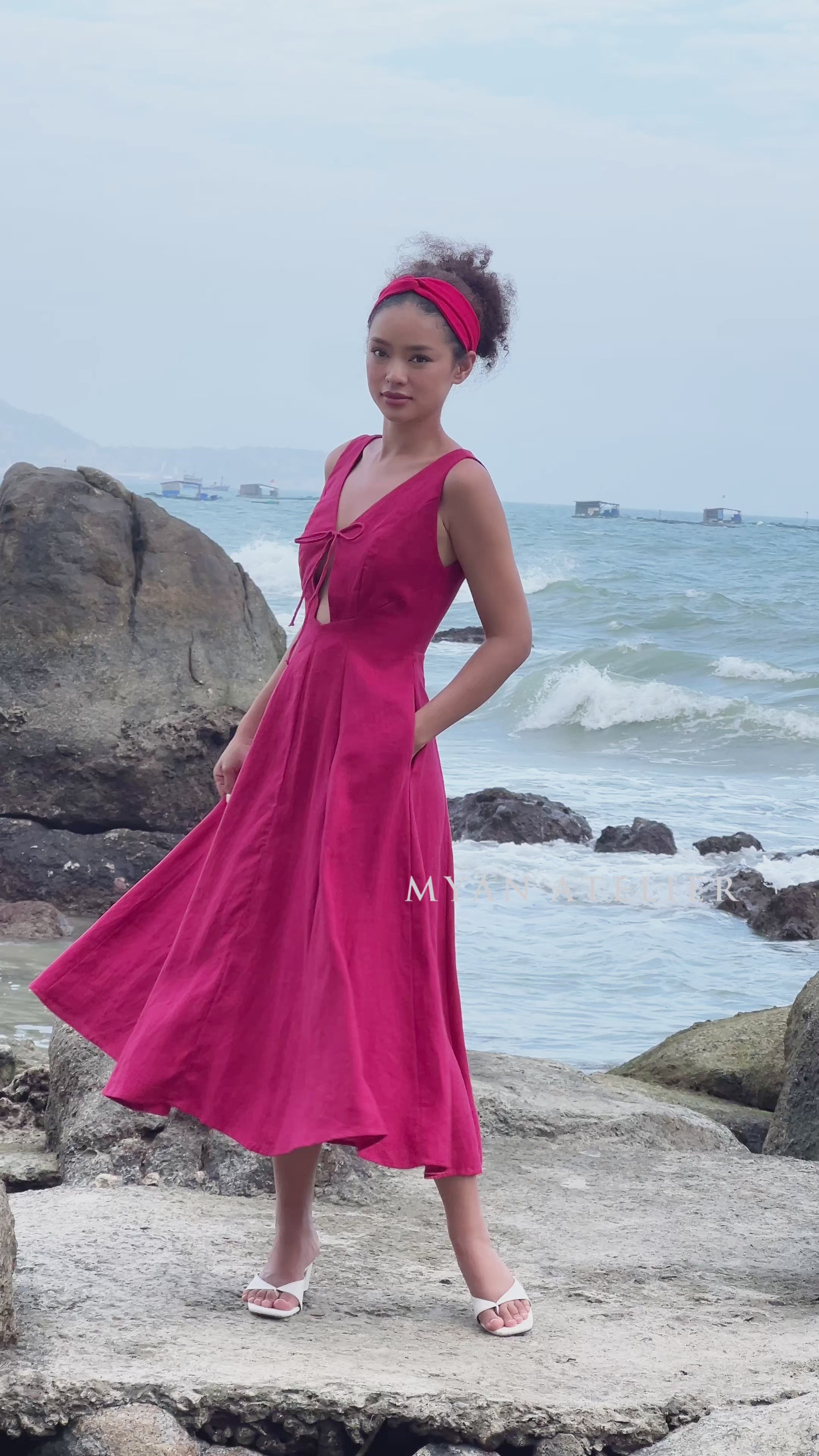 Tie front linen dress