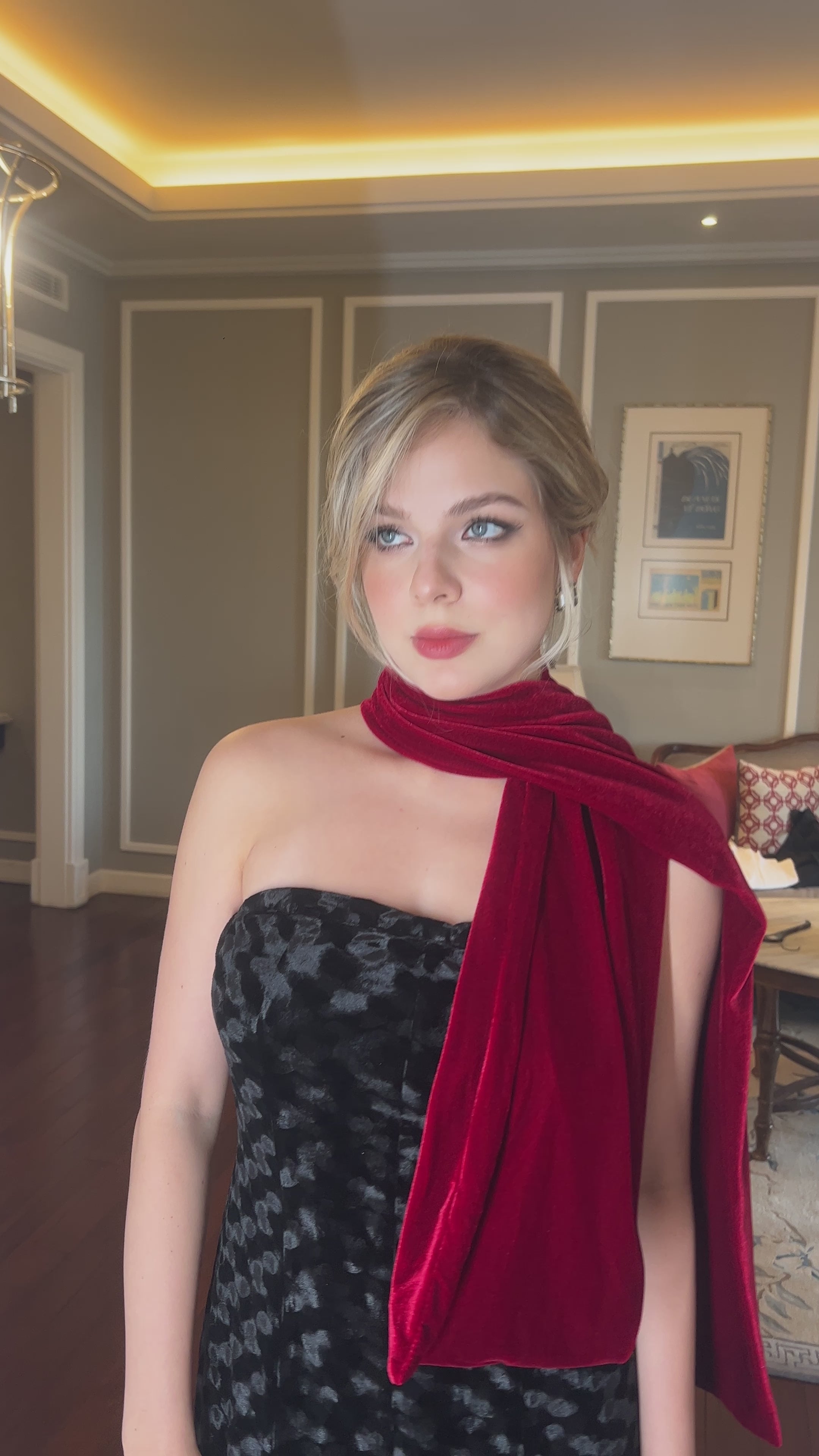 long red velvet scarf for women