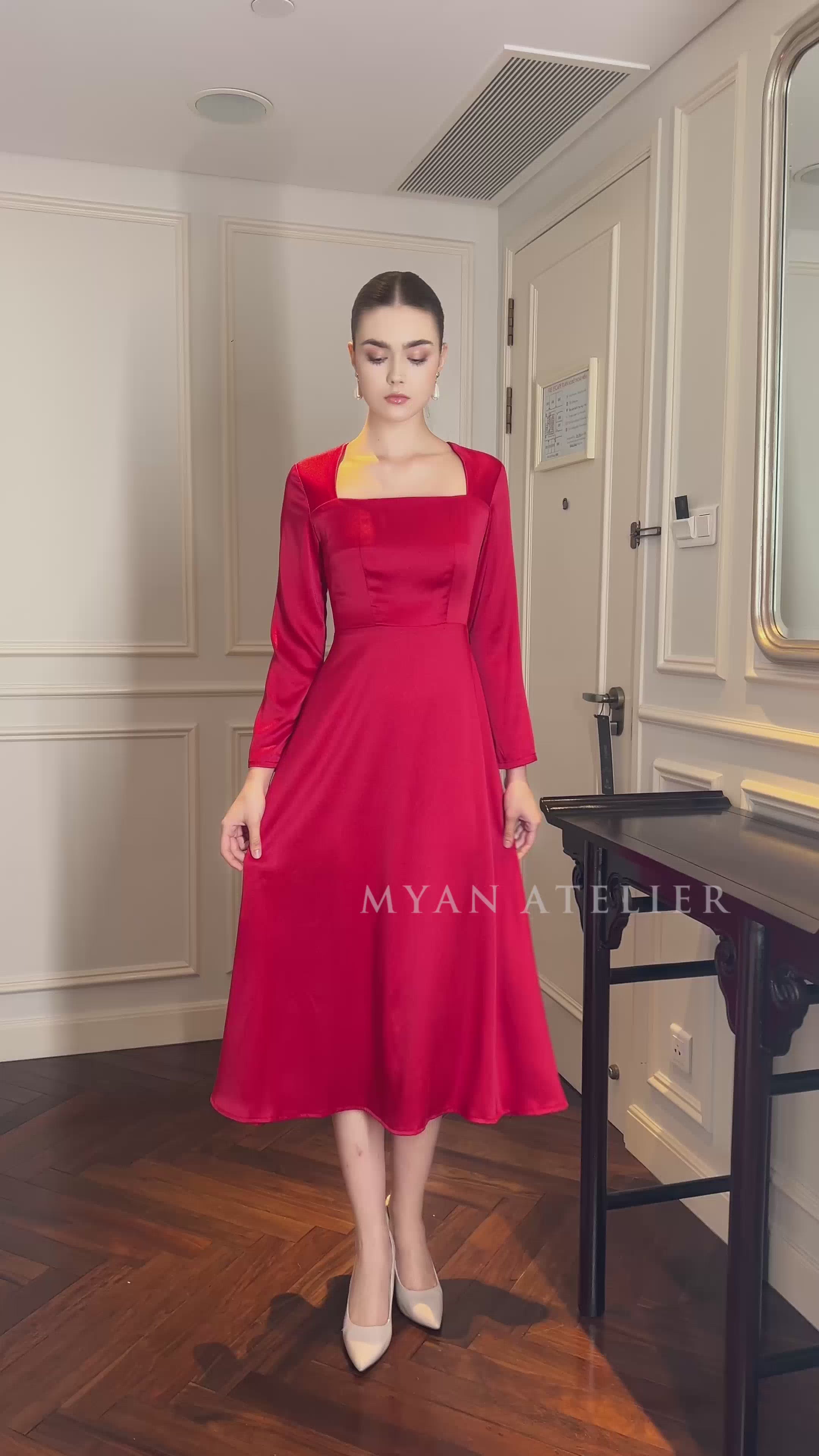 Long sleeve silk midi dress