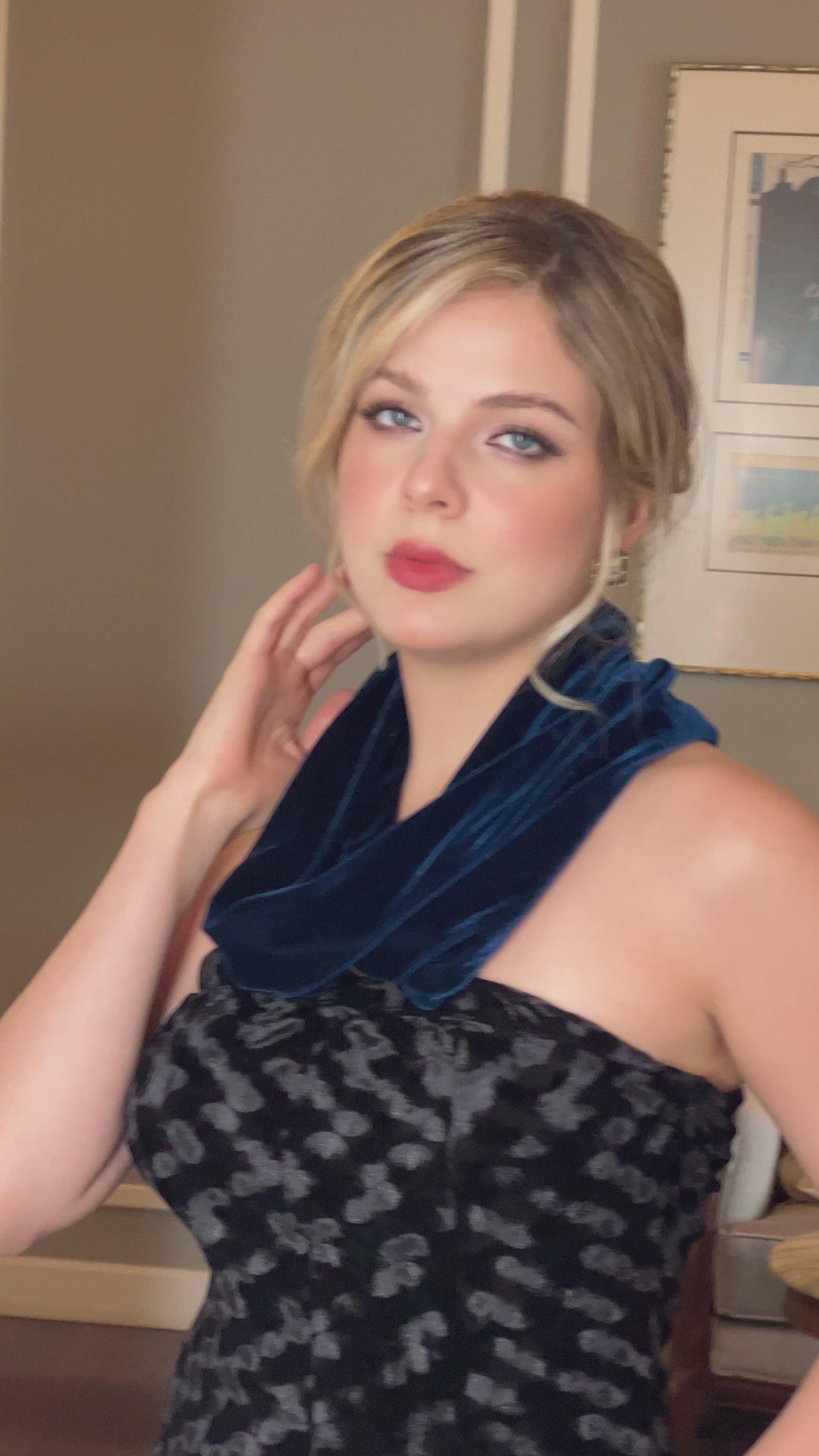 blue velvet cowl scarf holiday gift