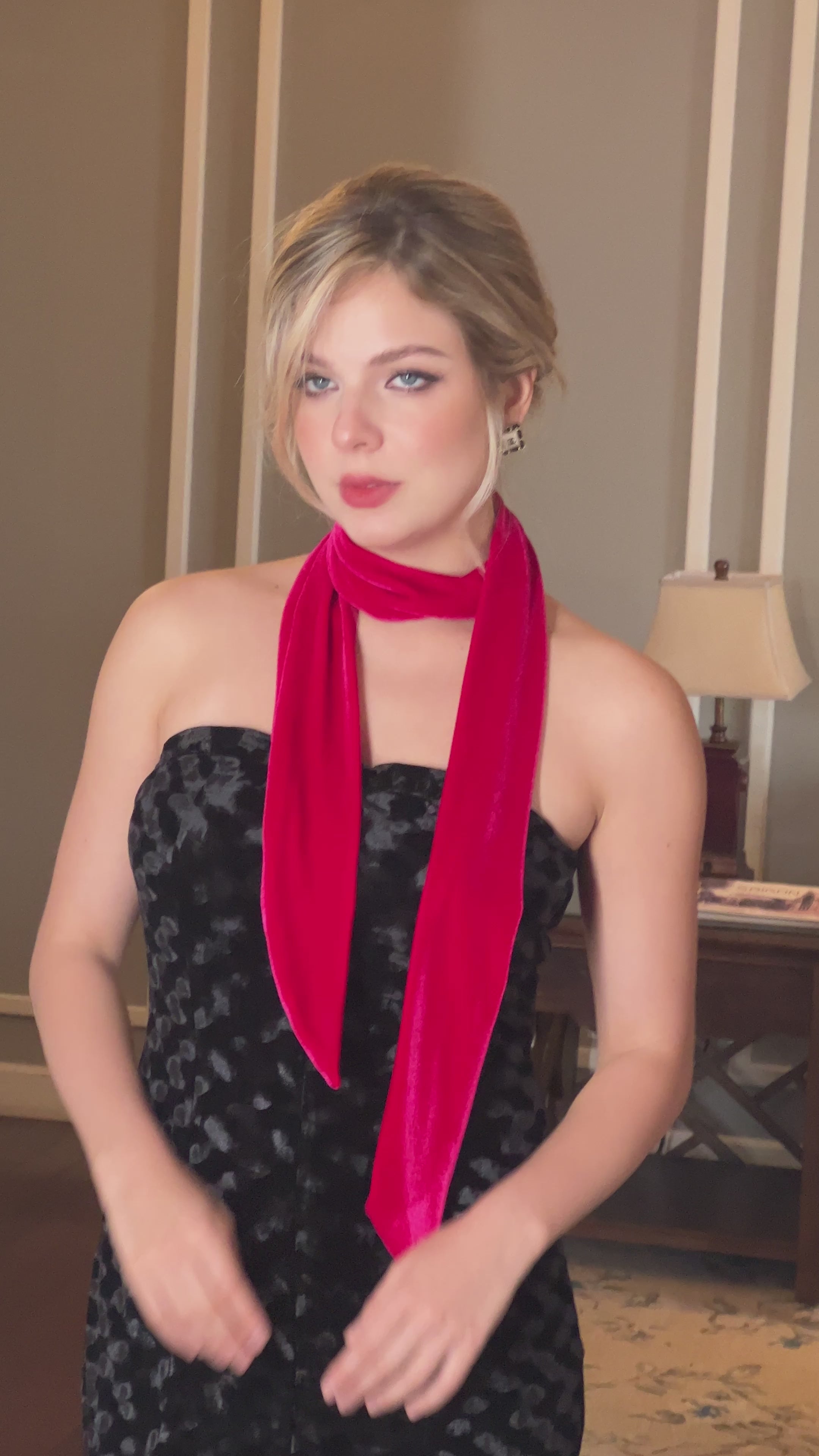 pink velvet skinny scarf handmade gift