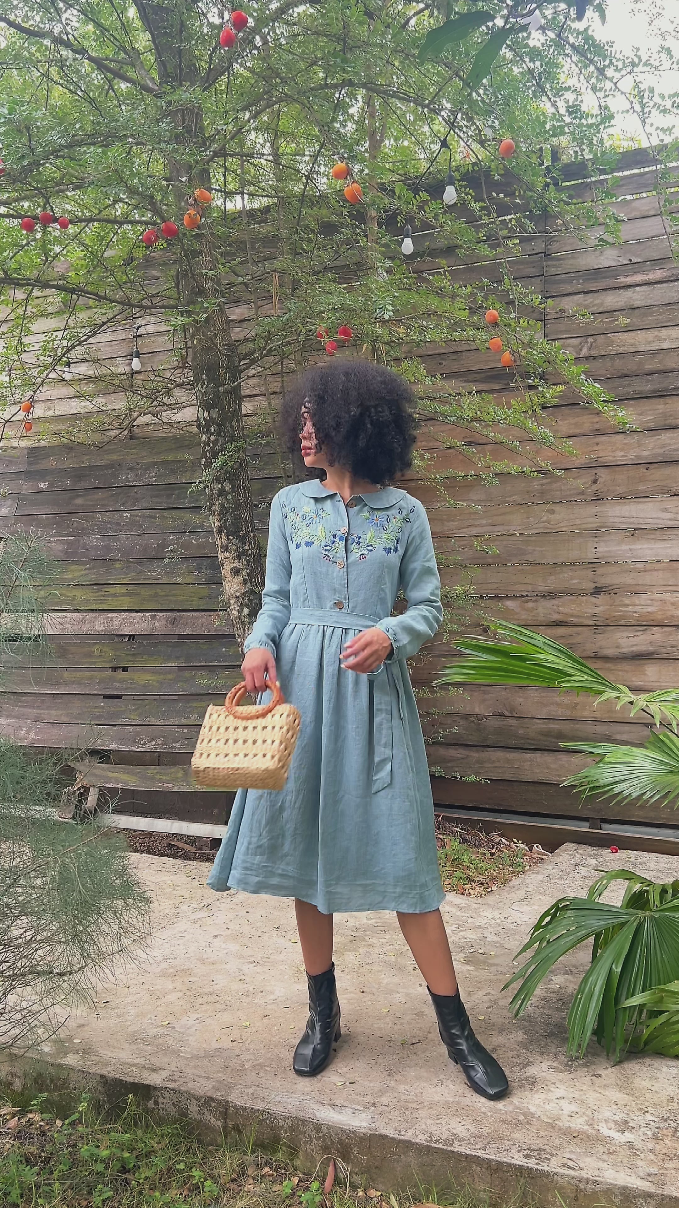 Hand-embroidered Peter Pan collar dress