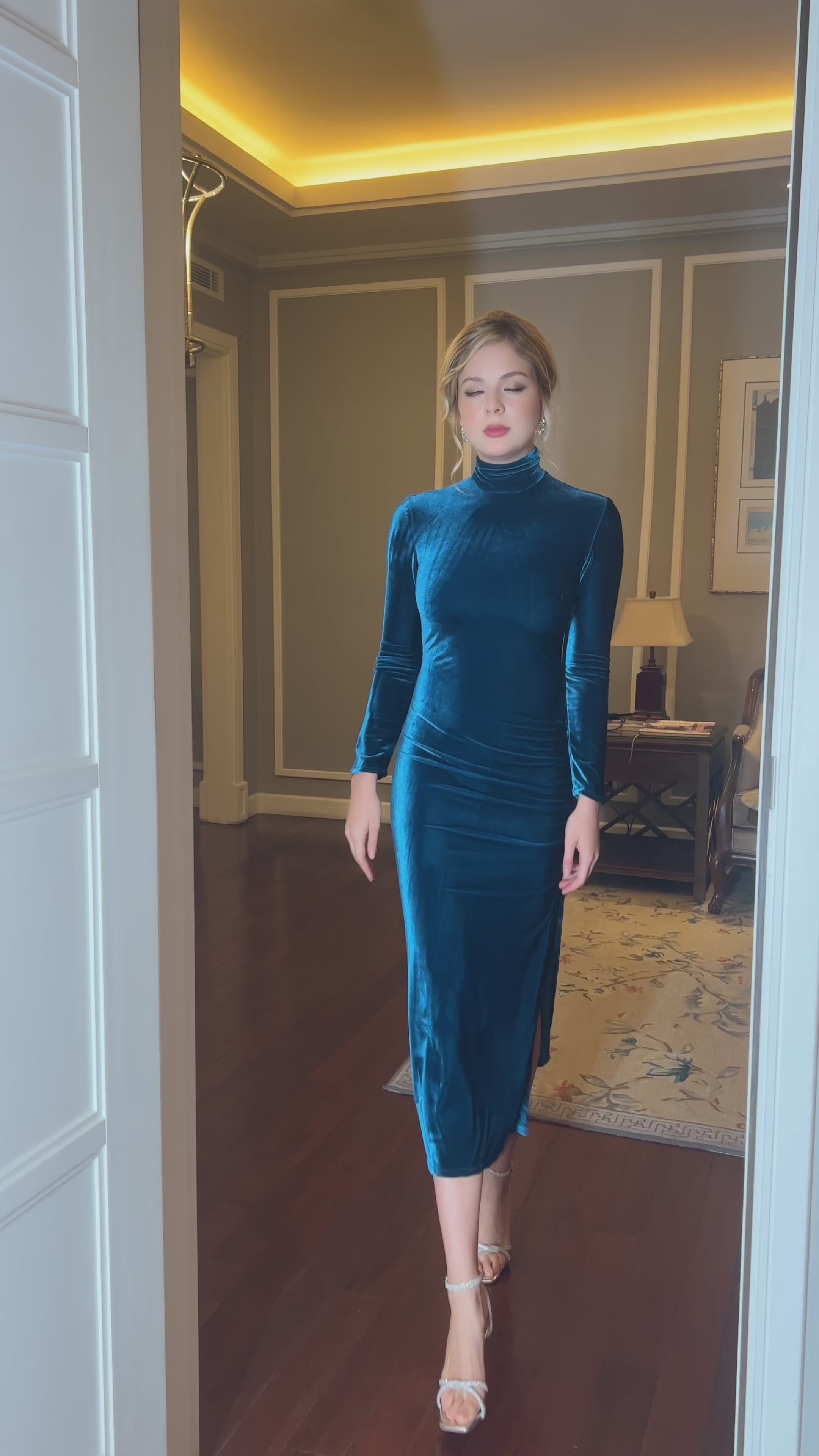 turtleneck velvet dress