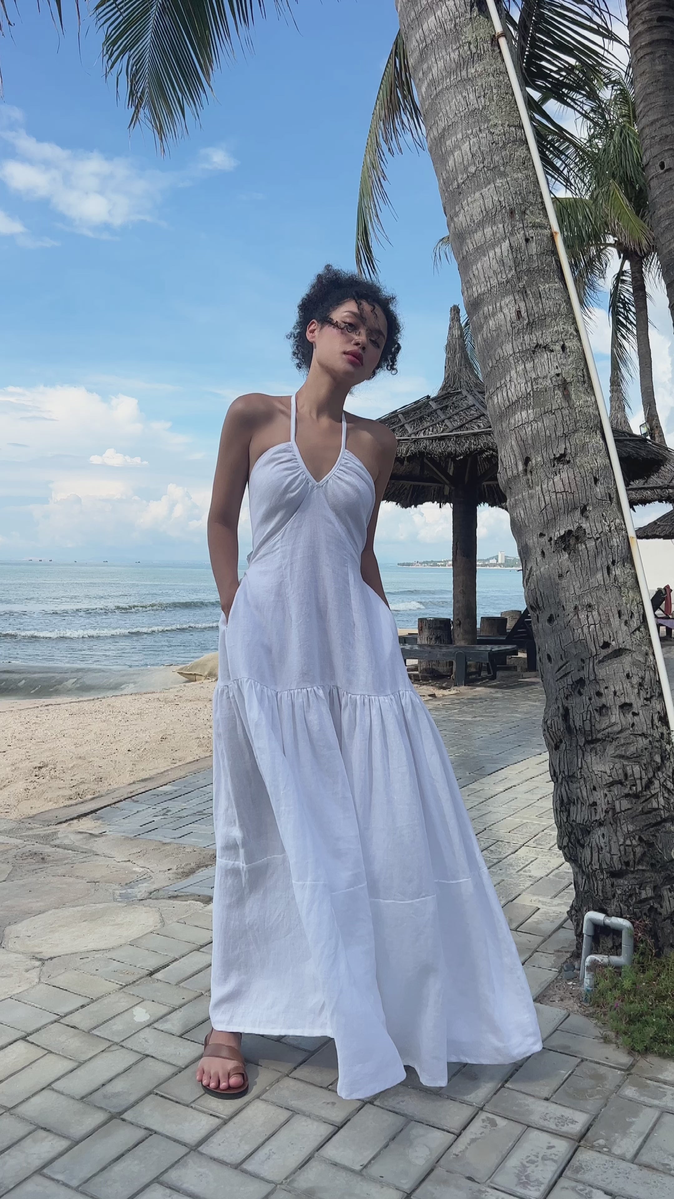 White linen maxi dress