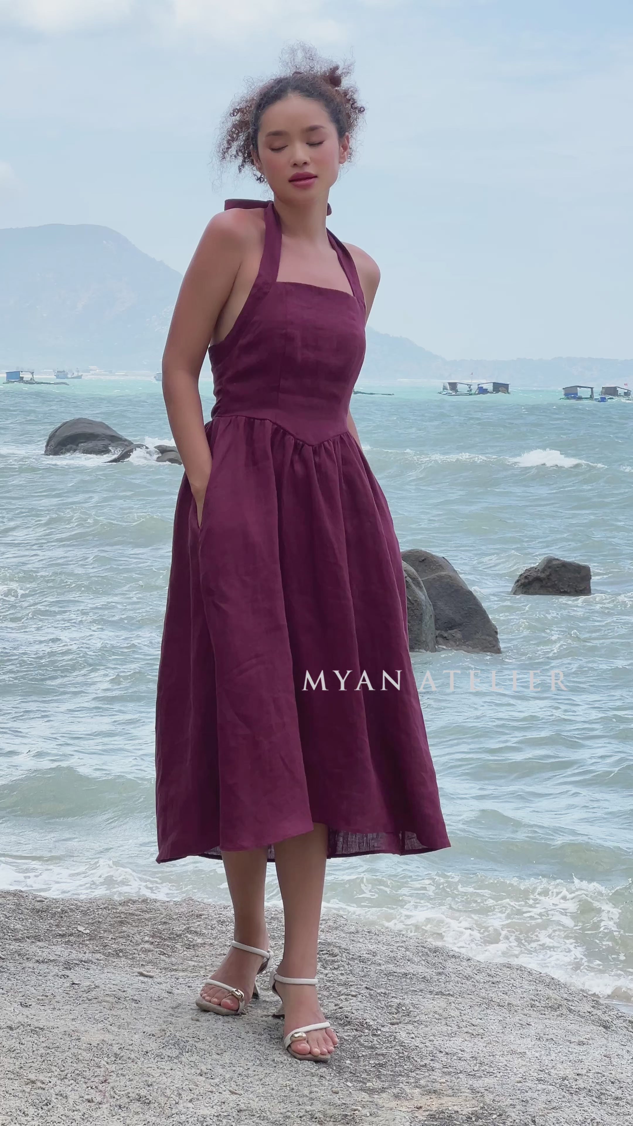 Linen halter neck dress