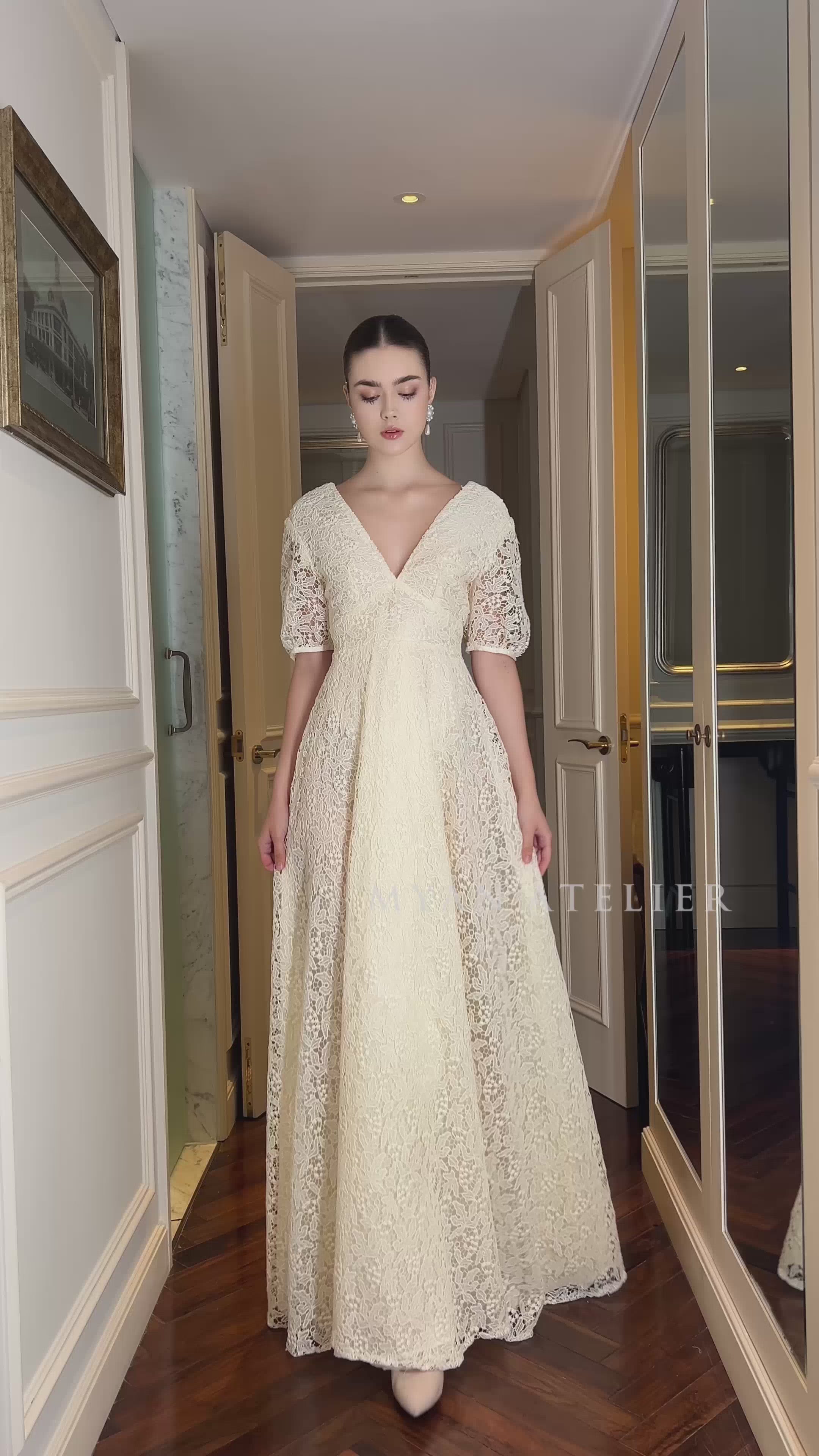 V-neck lace maxi dress