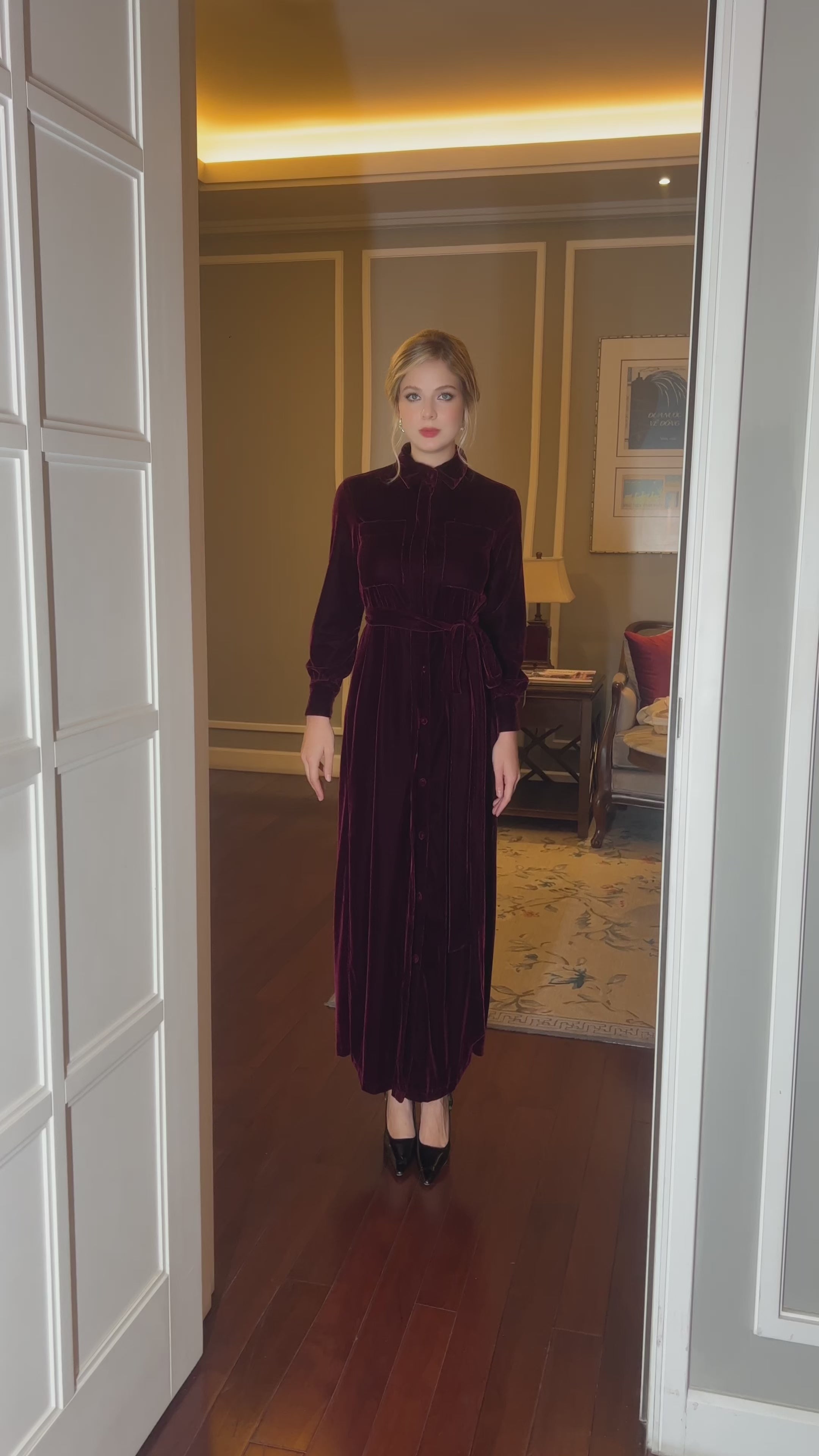 long sleeve velvet shirt dress