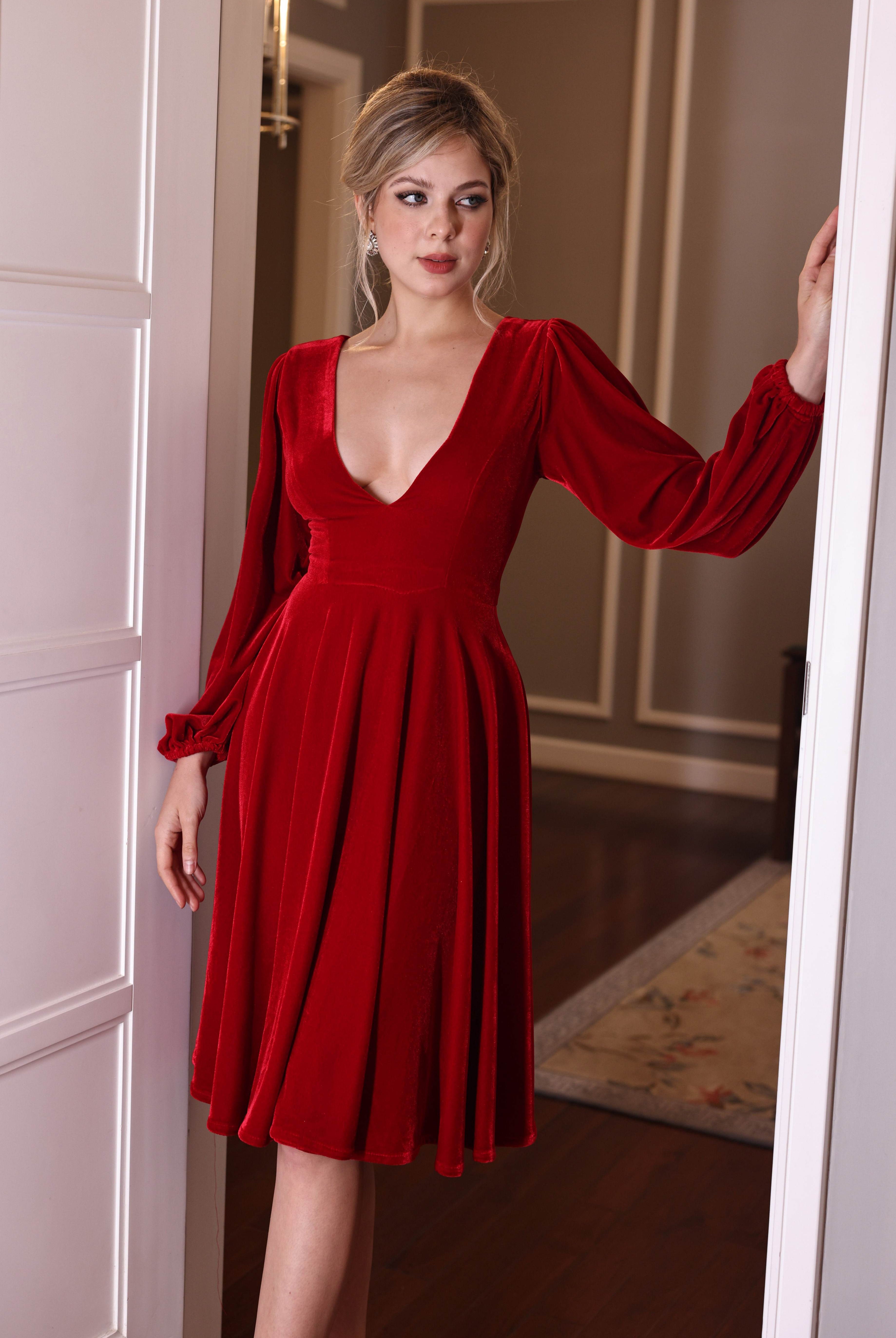 red velvet christmas party dress