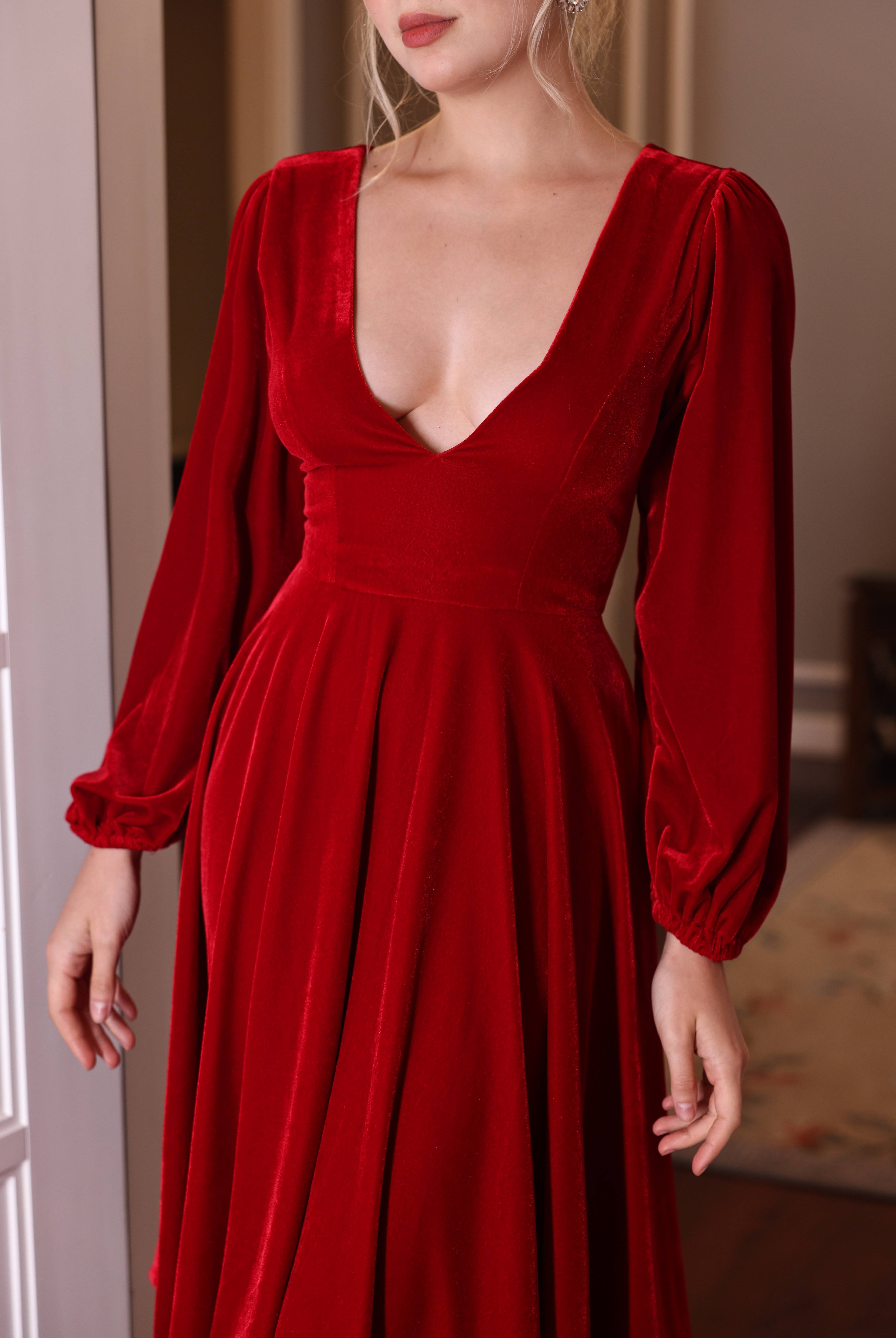 red velvet christmas party dress