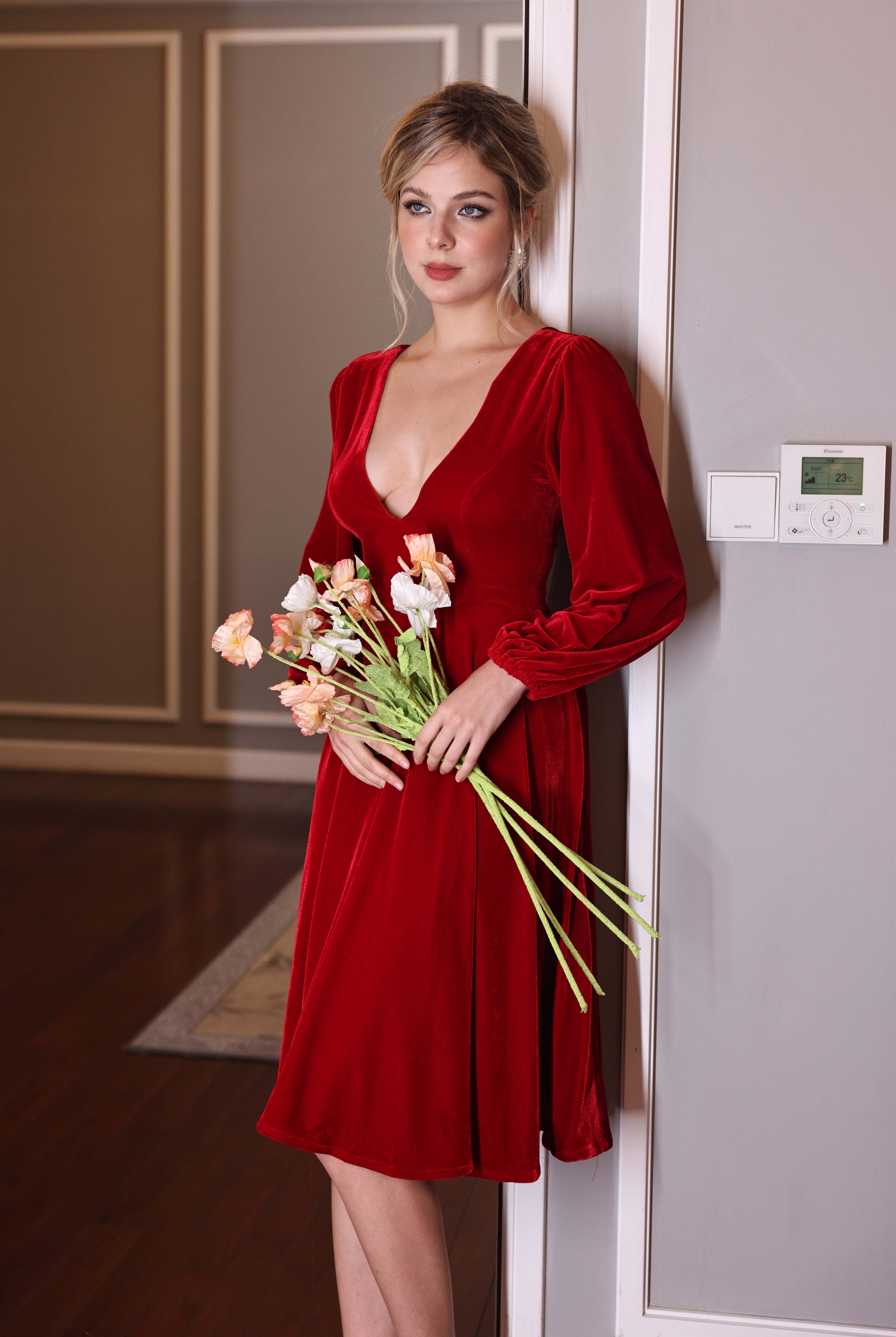 red velvet christmas party dress