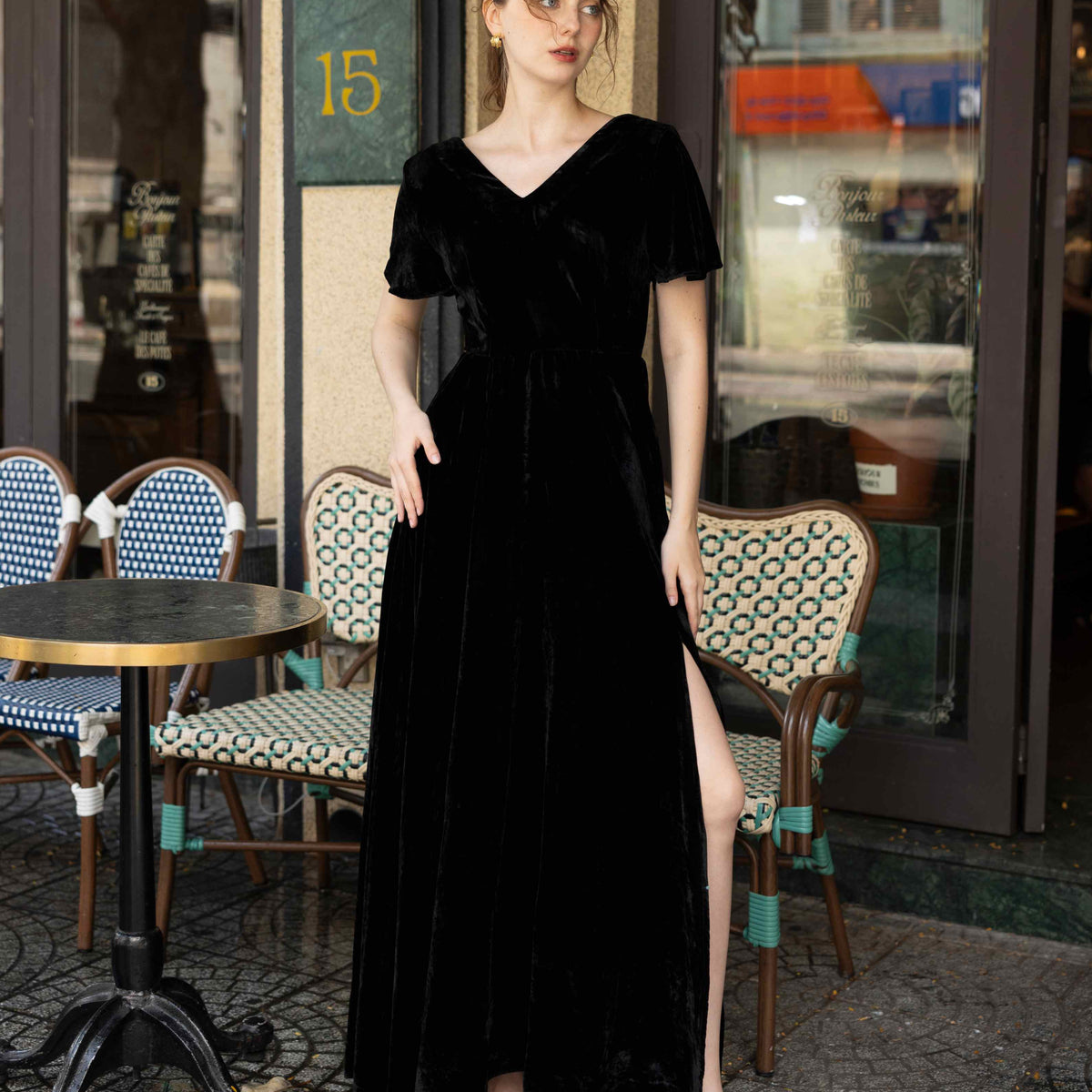 Short sleeve velvet formal dress MUSE – MYAN ATELIER