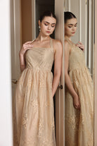 Sleeveless lace halter dress