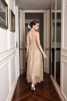 Sleeveless lace halter dress