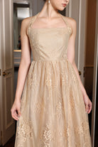 Sleeveless lace halter dress