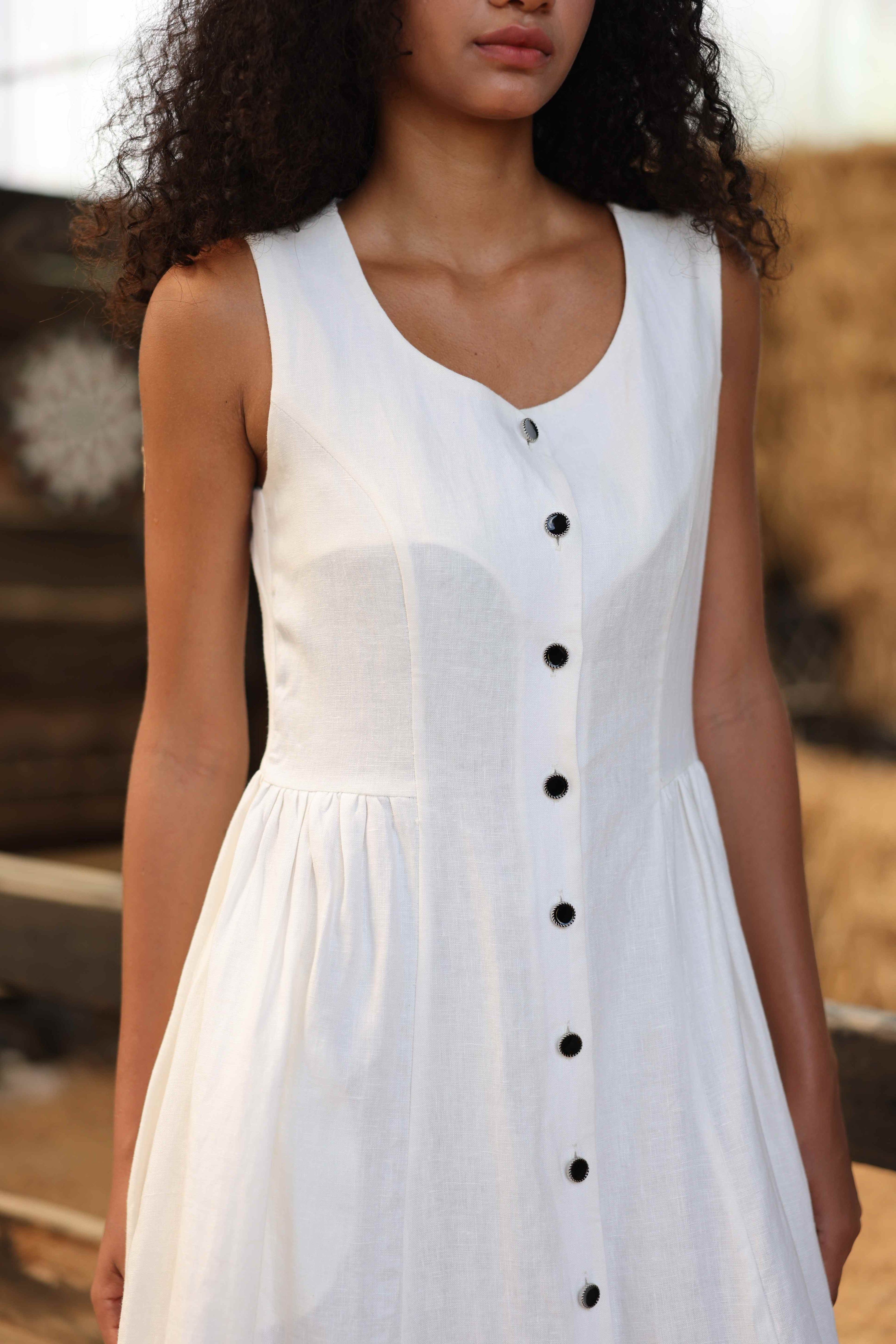 sleeveless linen midi dress