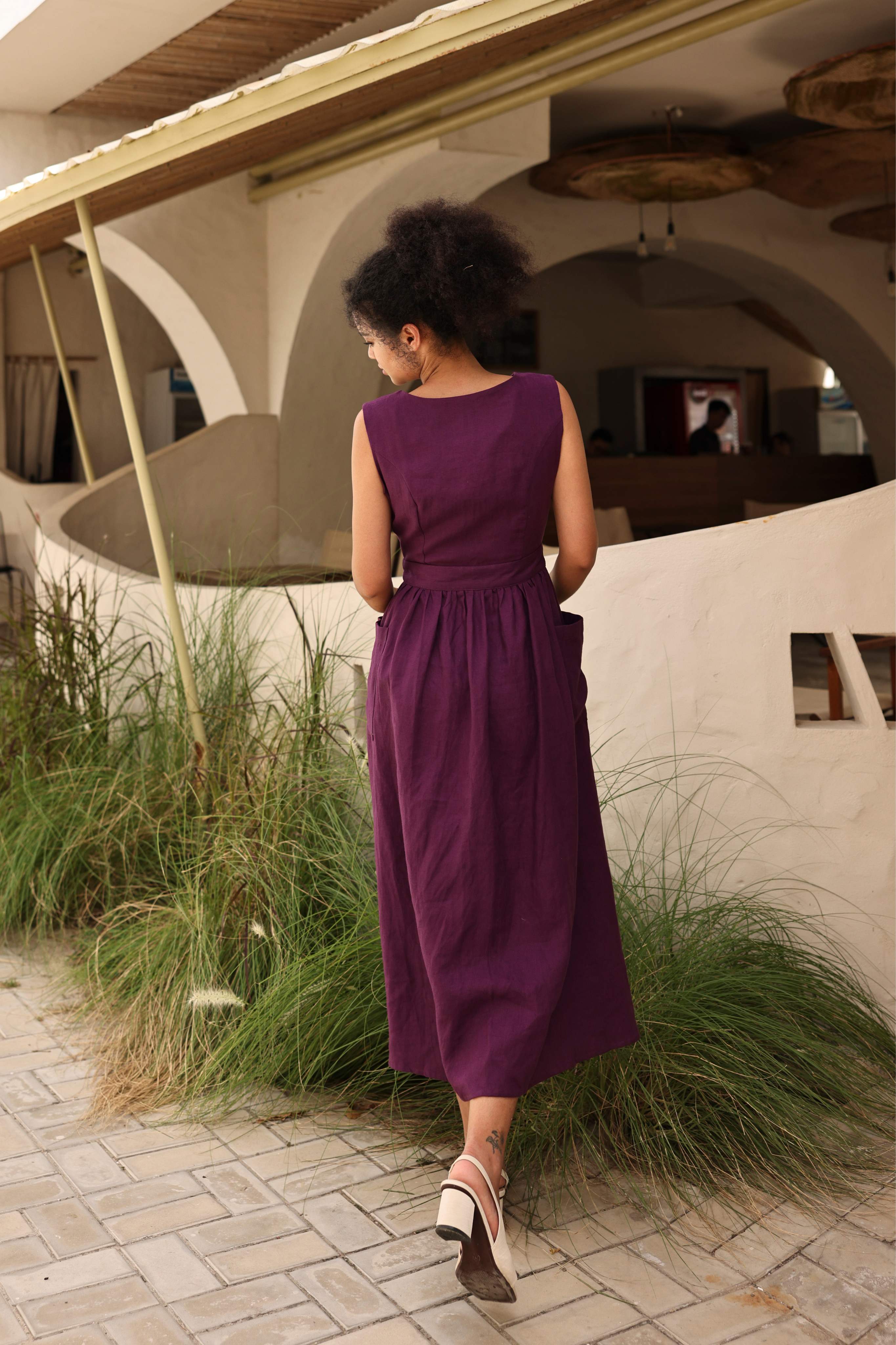 Sleeveless linen wrap dress