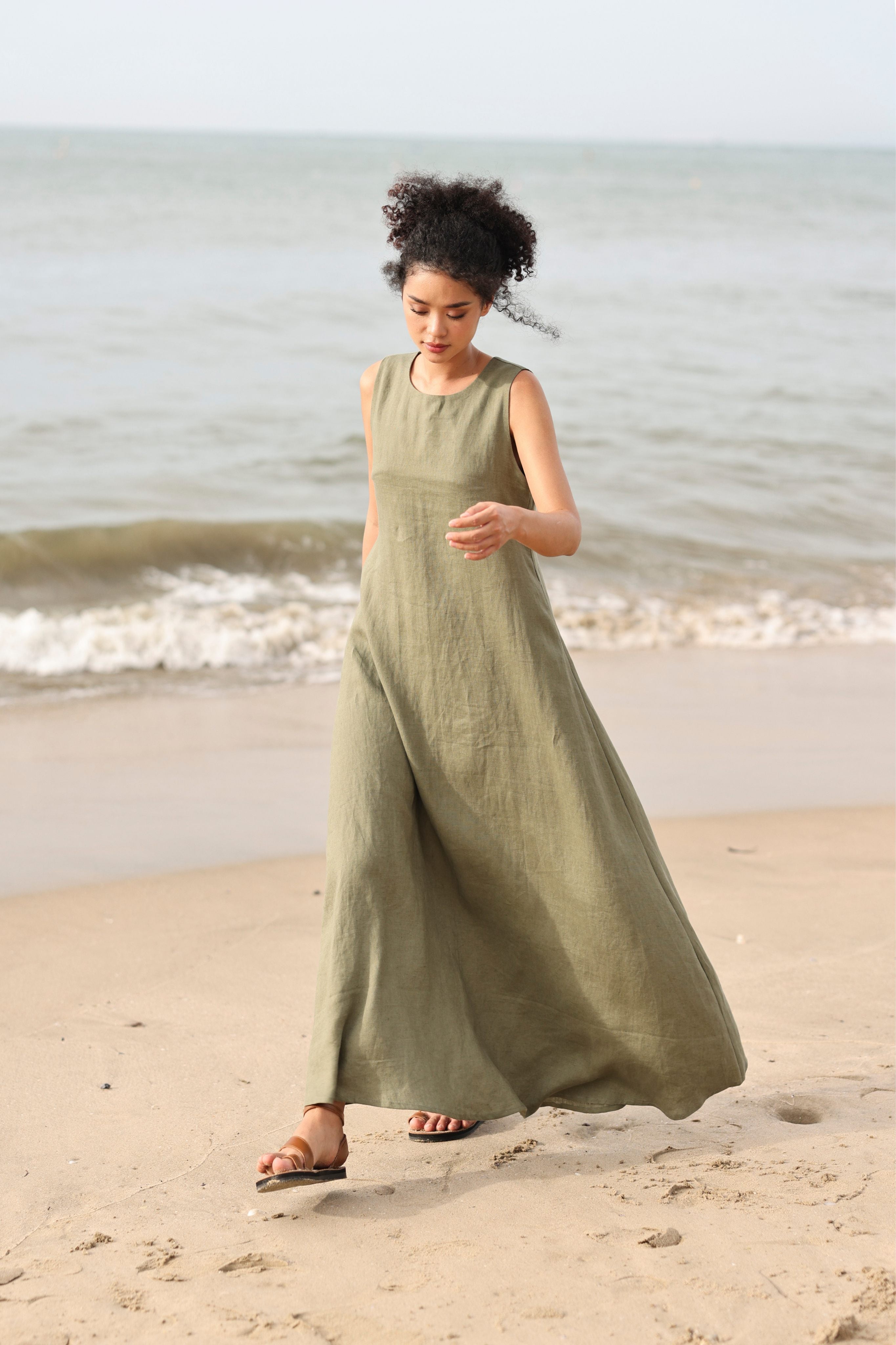 Sleeveless long linen dress