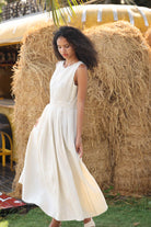 sleeveless pleated linen dress