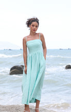 Smocked back linen dress