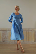 Square neck linen dress