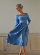 Square neck linen dress