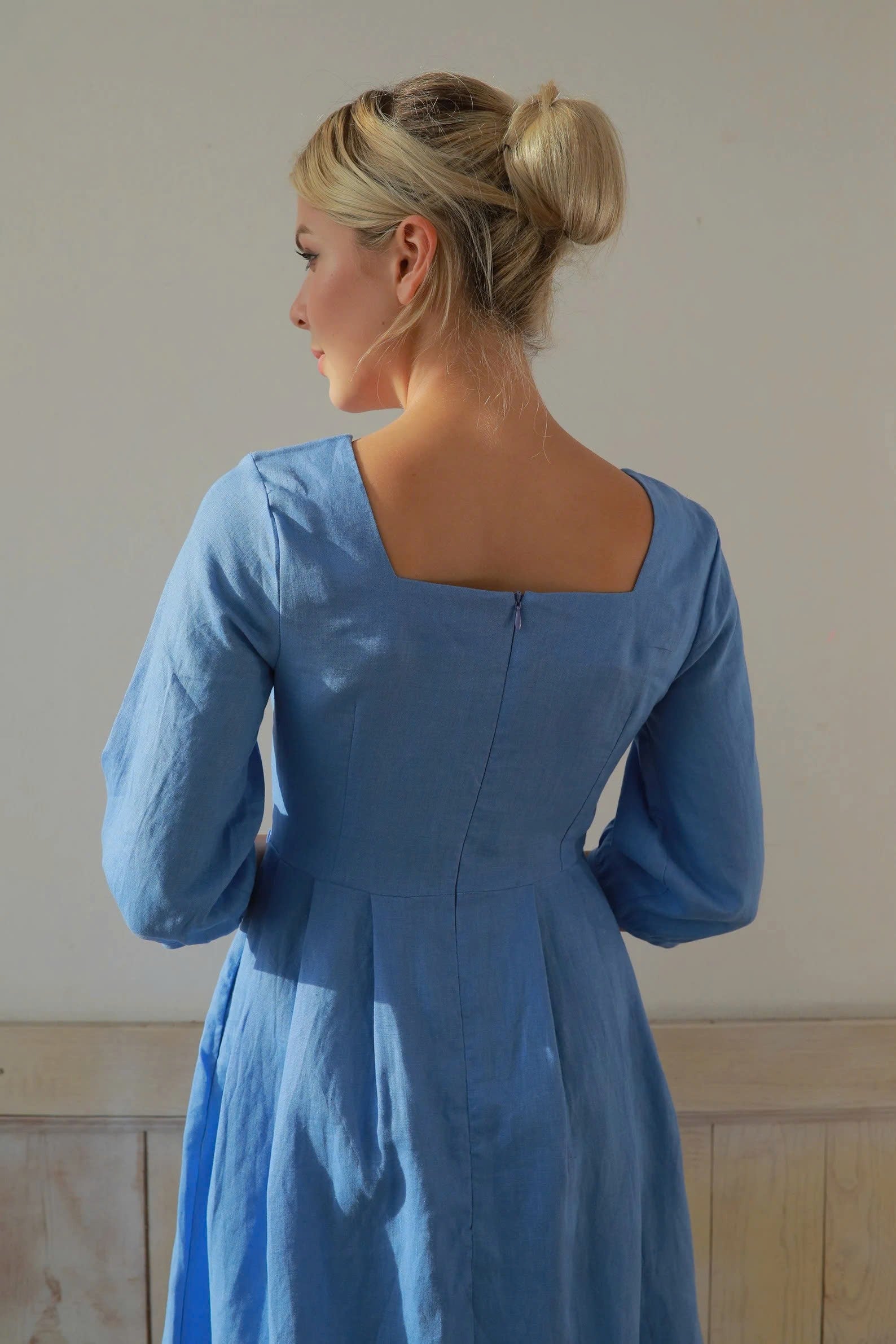 Square neck linen dress