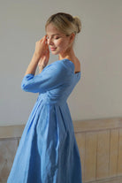 Square neck linen dress