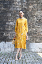 Summer linen dress with hand embroidery
