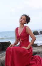 Tie front linen dress