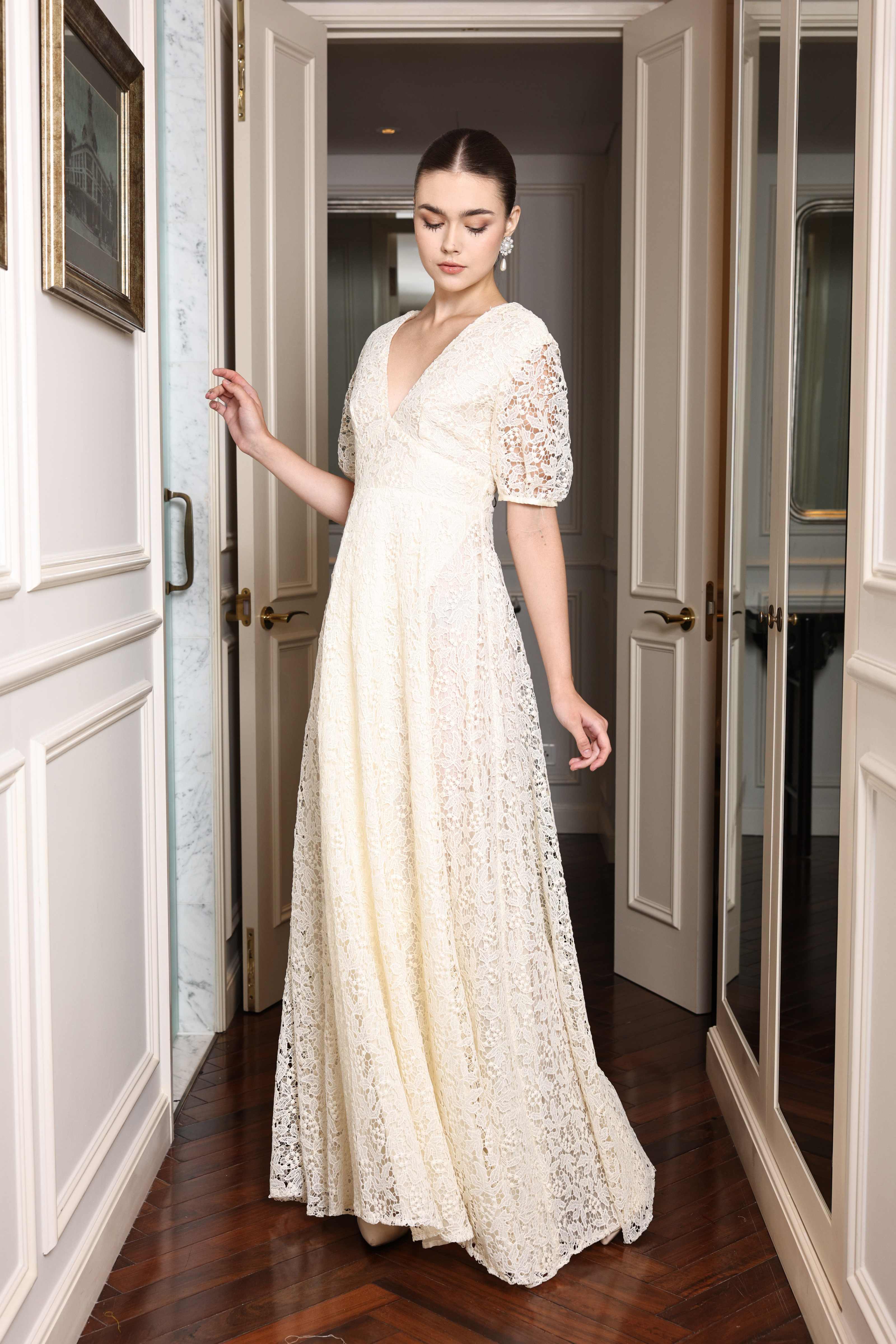 V-neck lace maxi dress