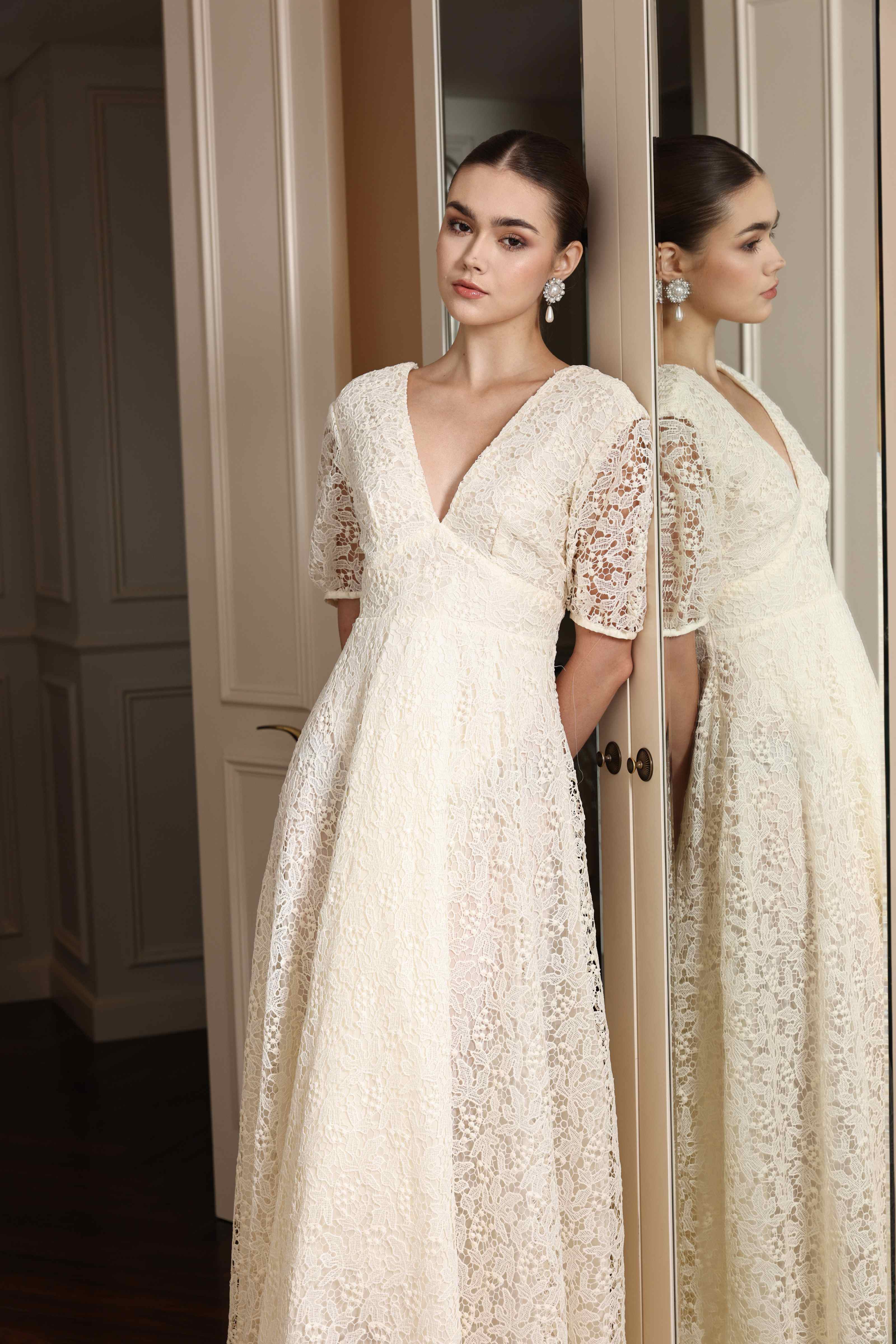 V-neck lace maxi dress