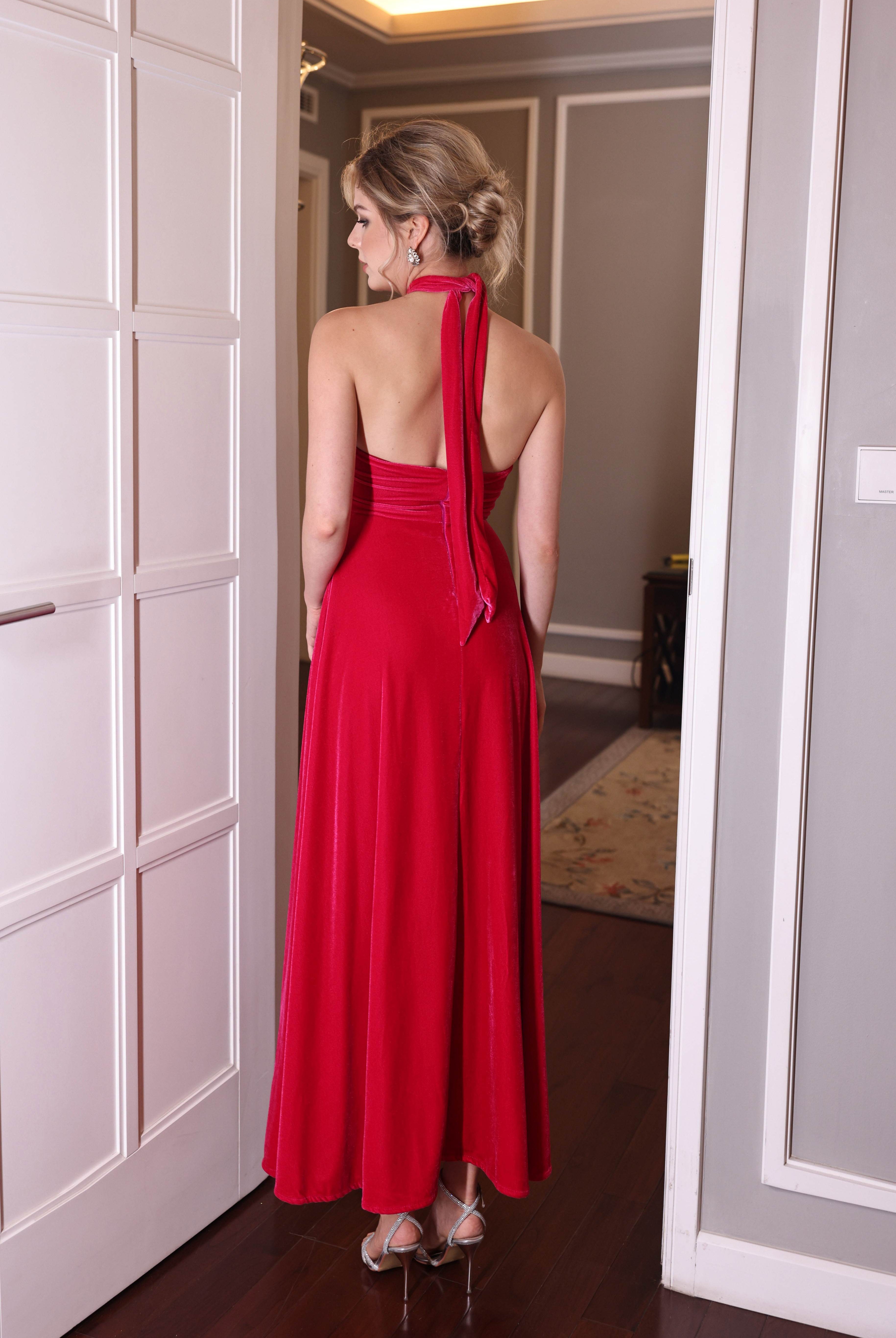 velvet halter formal dress