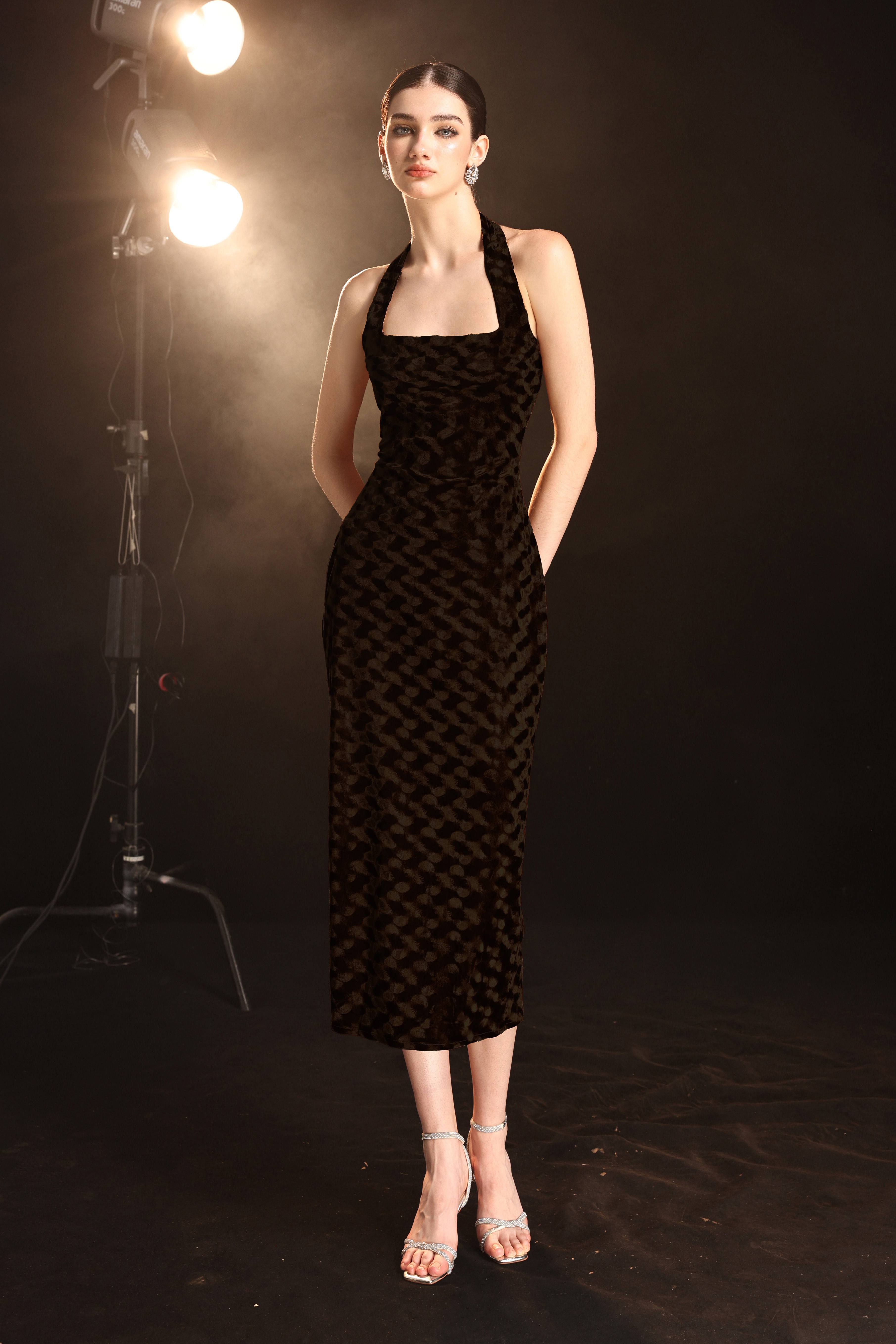 Velvet halter midi dress