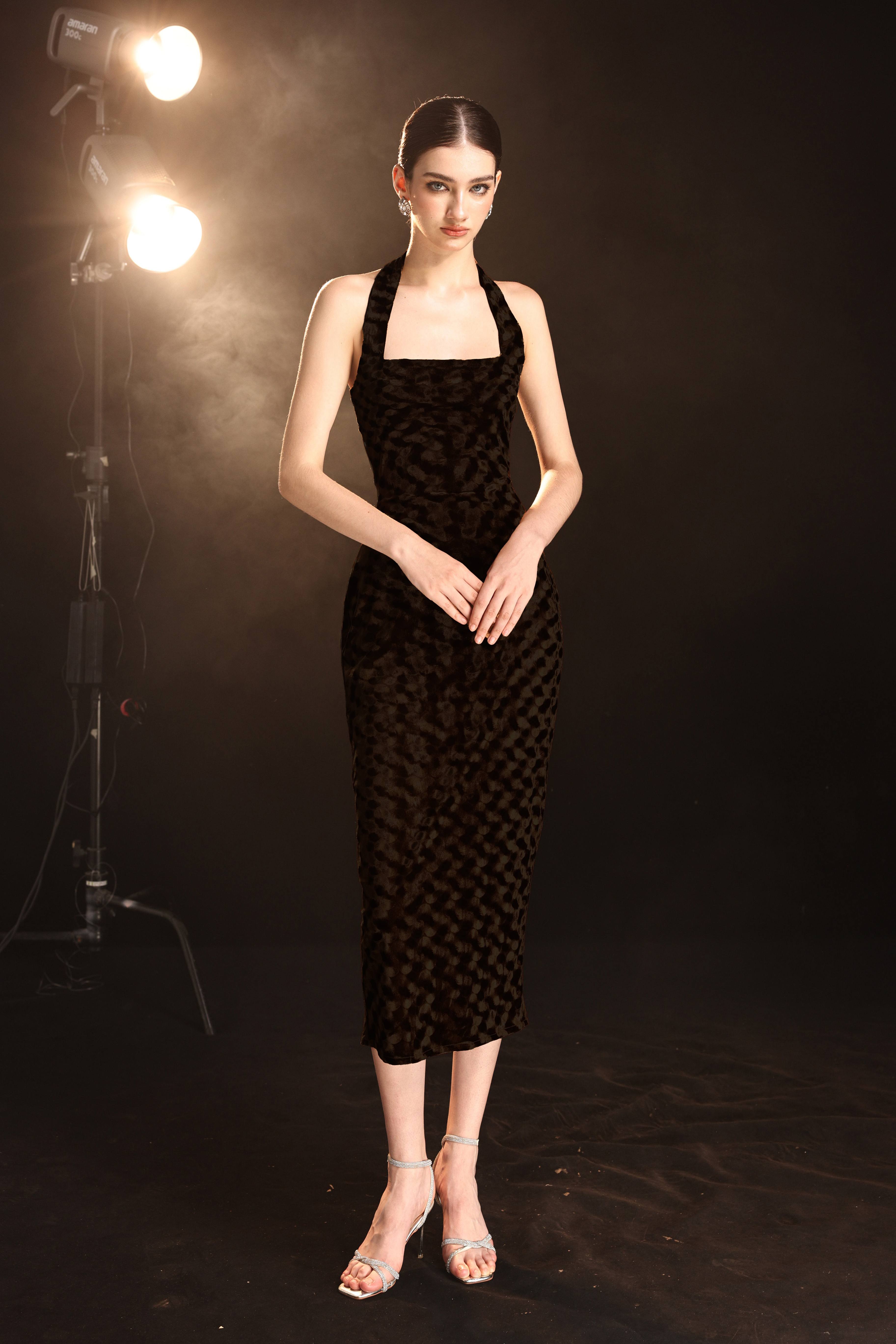 Velvet halter midi dress