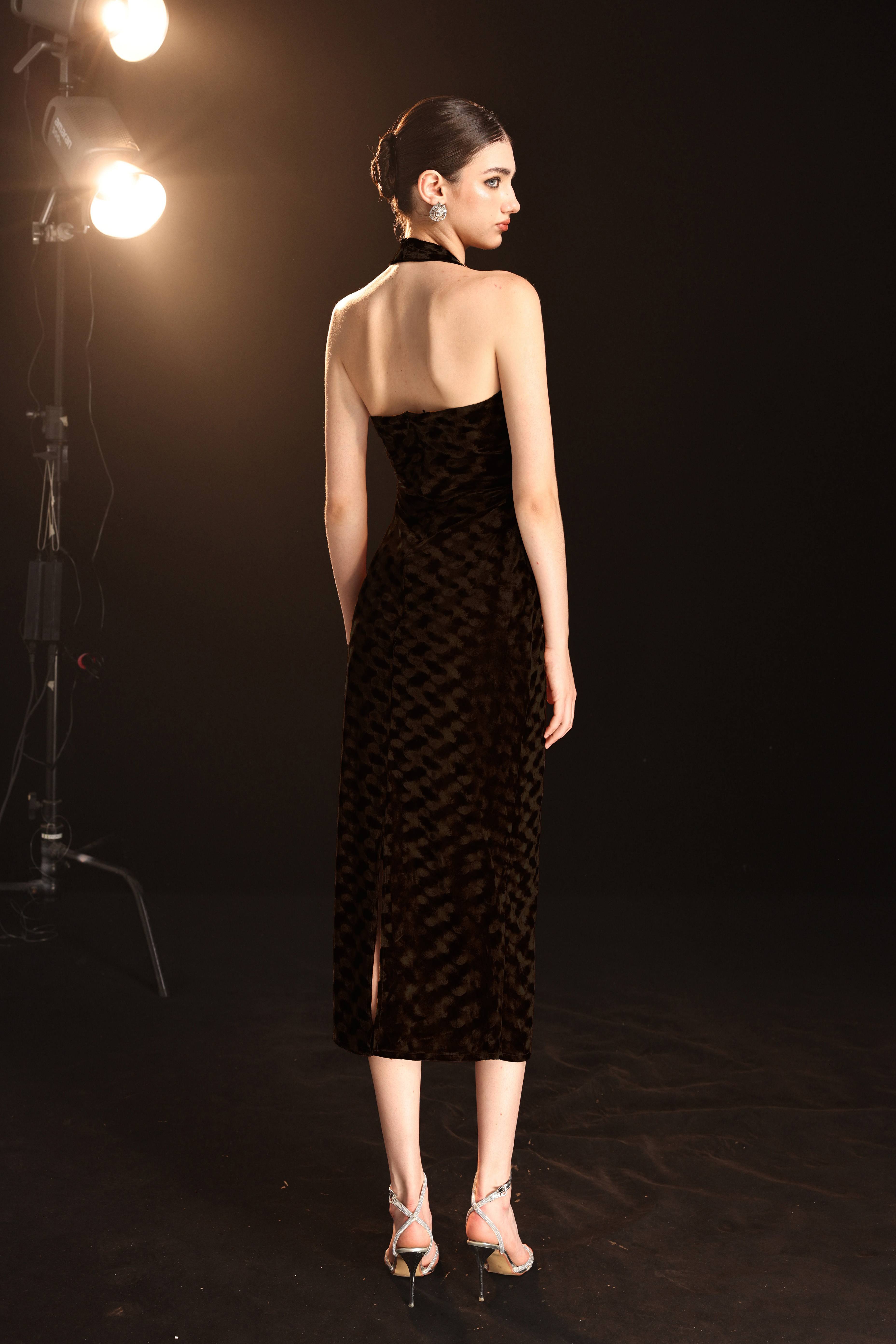 Velvet halter midi dress