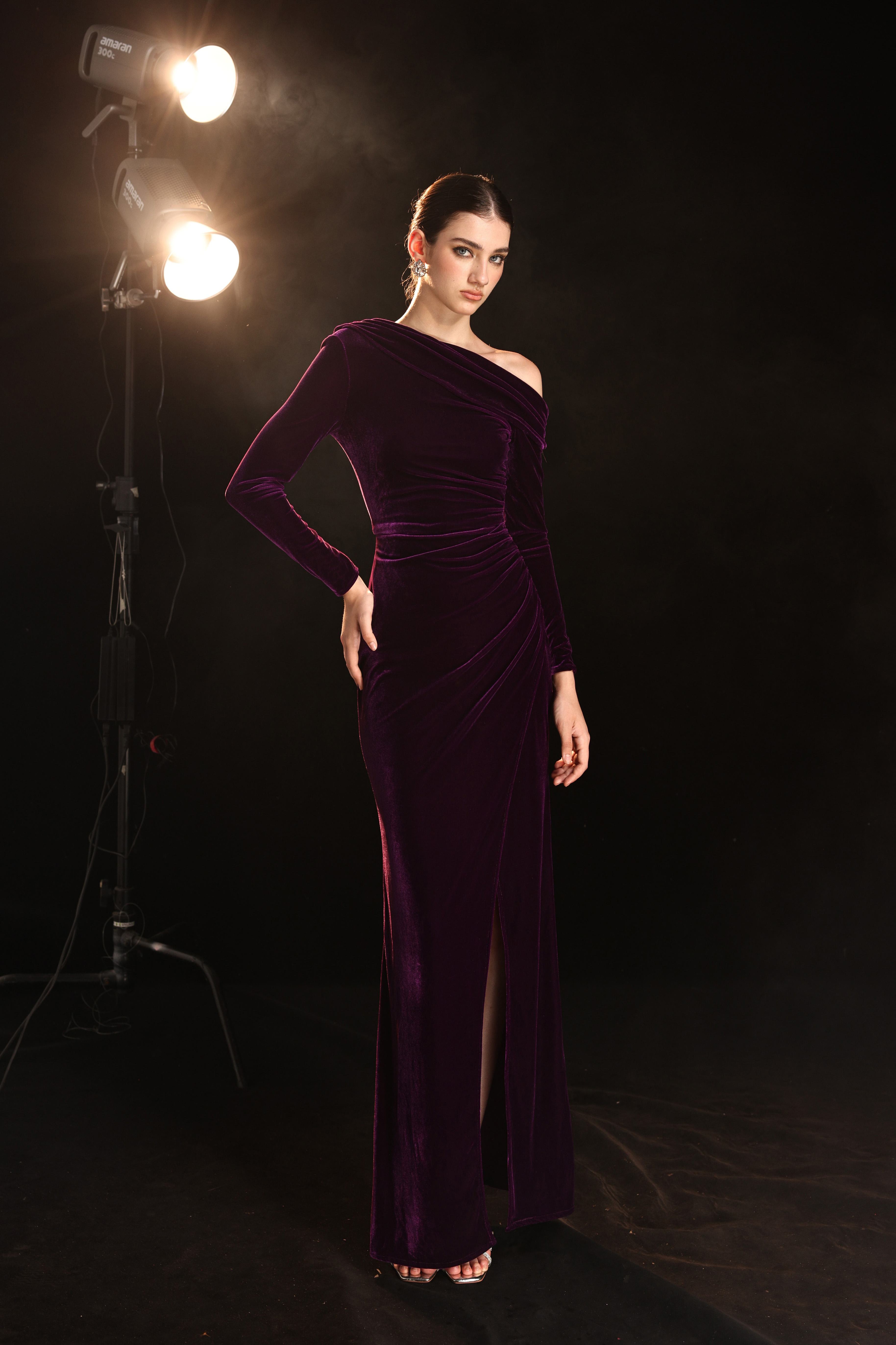 Velvet side slit formal gown